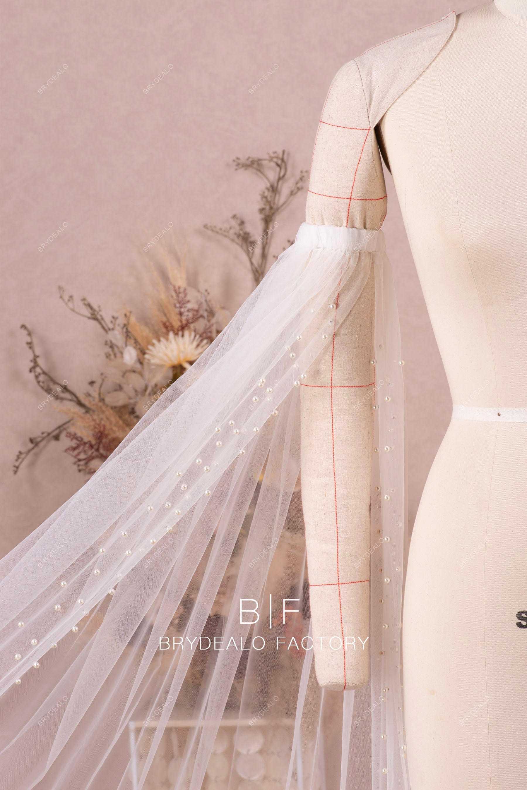 Pearls Angel Sleeves Bridal Tulle Wedding Separates