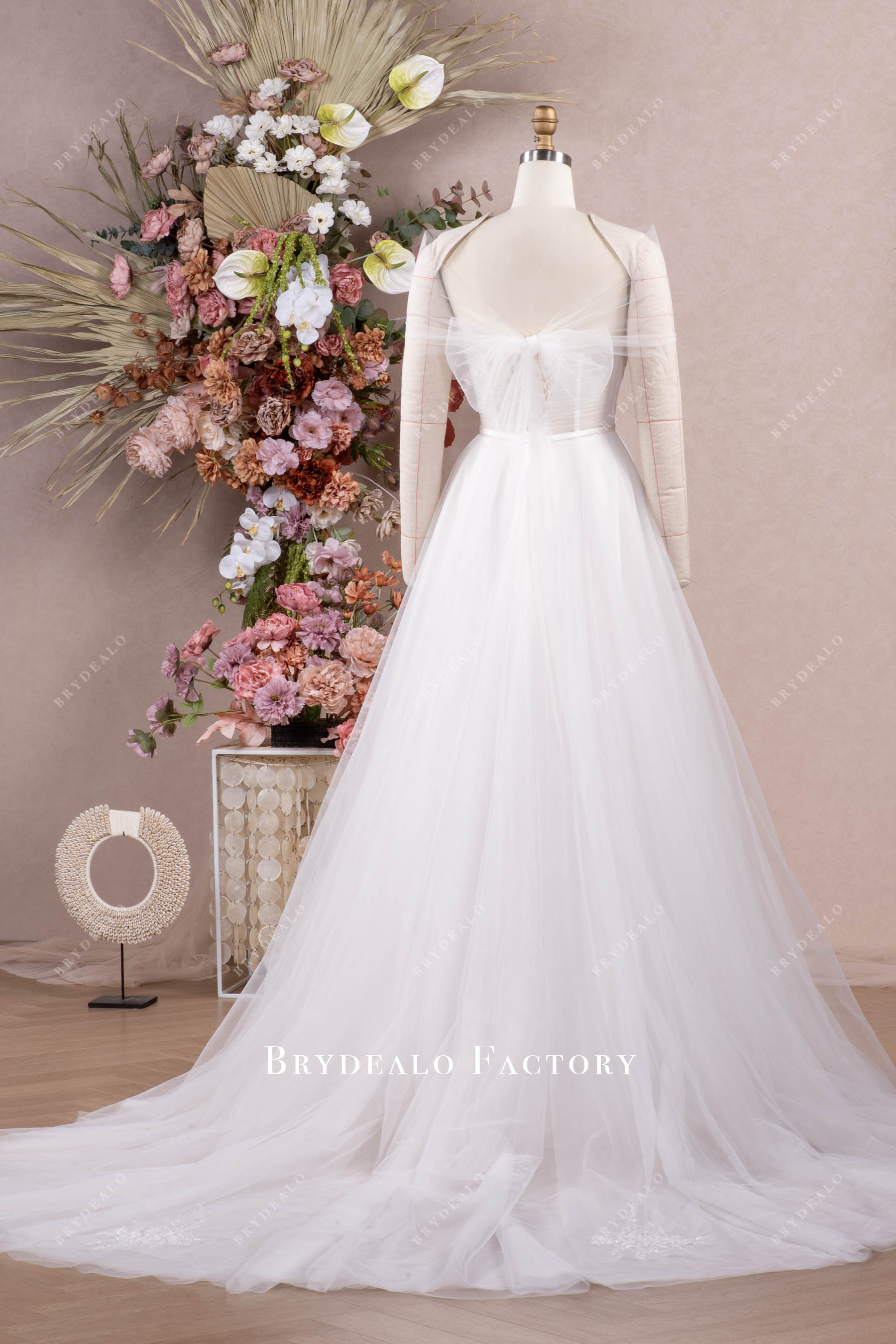 dreamy tulle long wedding dress with wrap