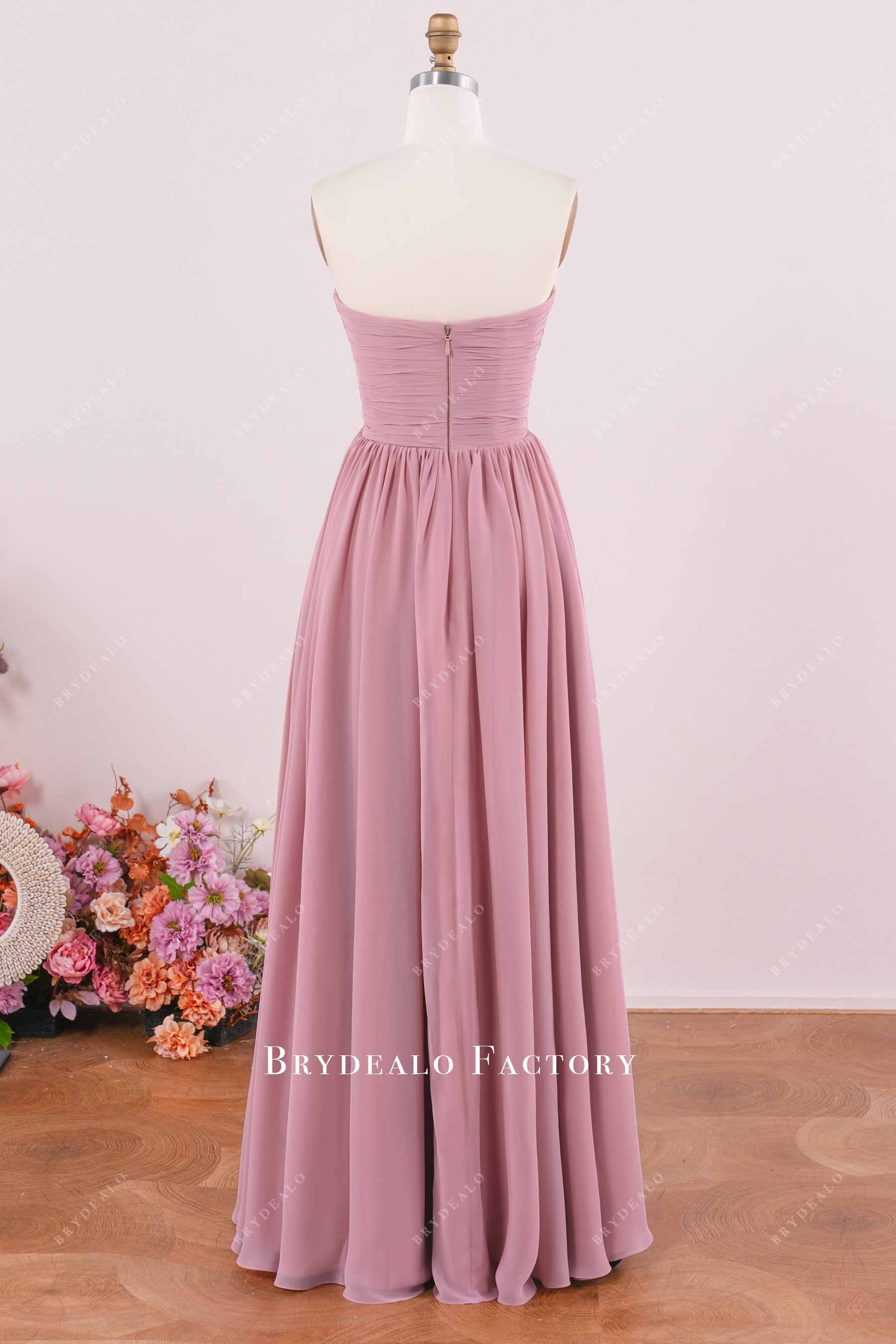 dusty pink chiffon a line evening dress