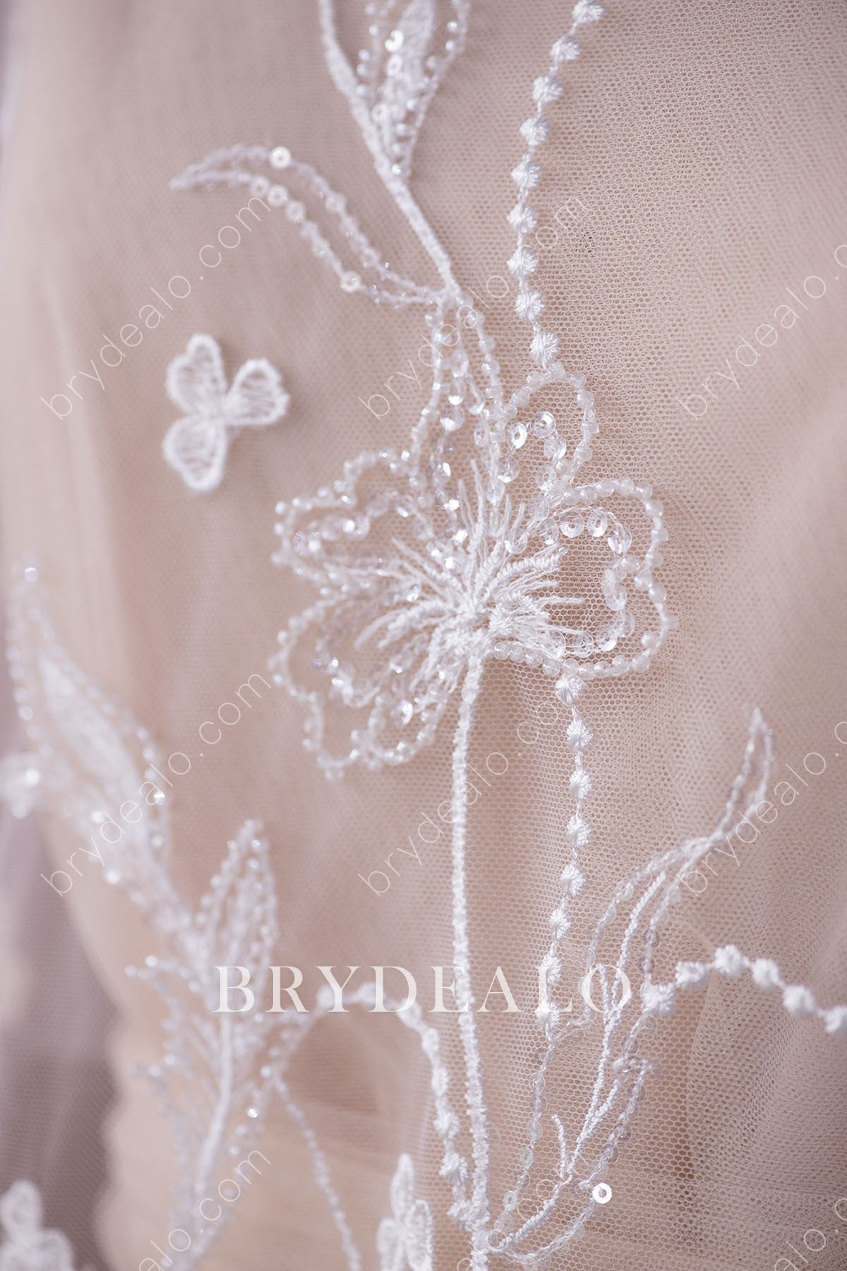 Sparkly Elaborate Sequin Bloom Lace Fabric Online