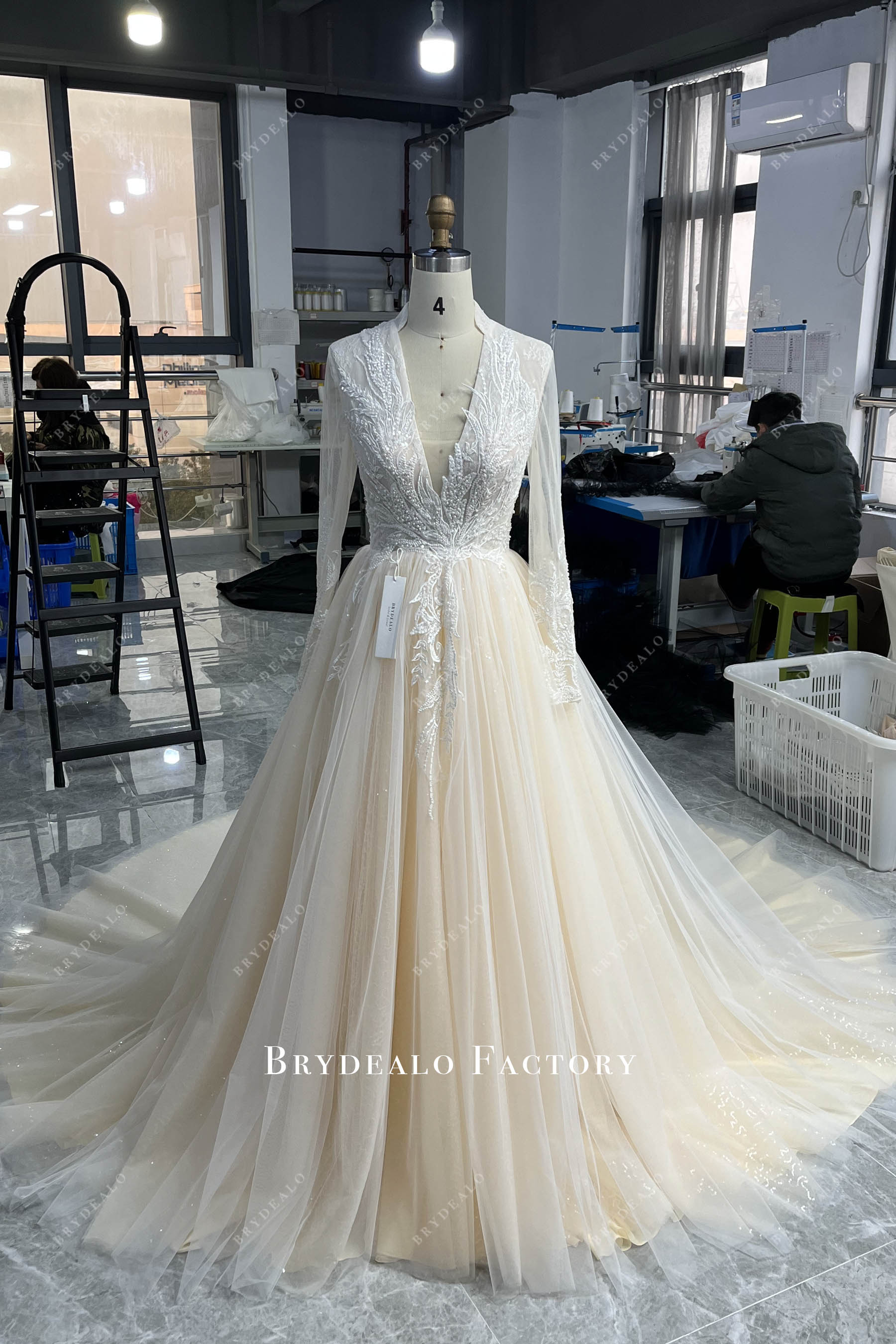 designer elegant beaded lace wedding dress