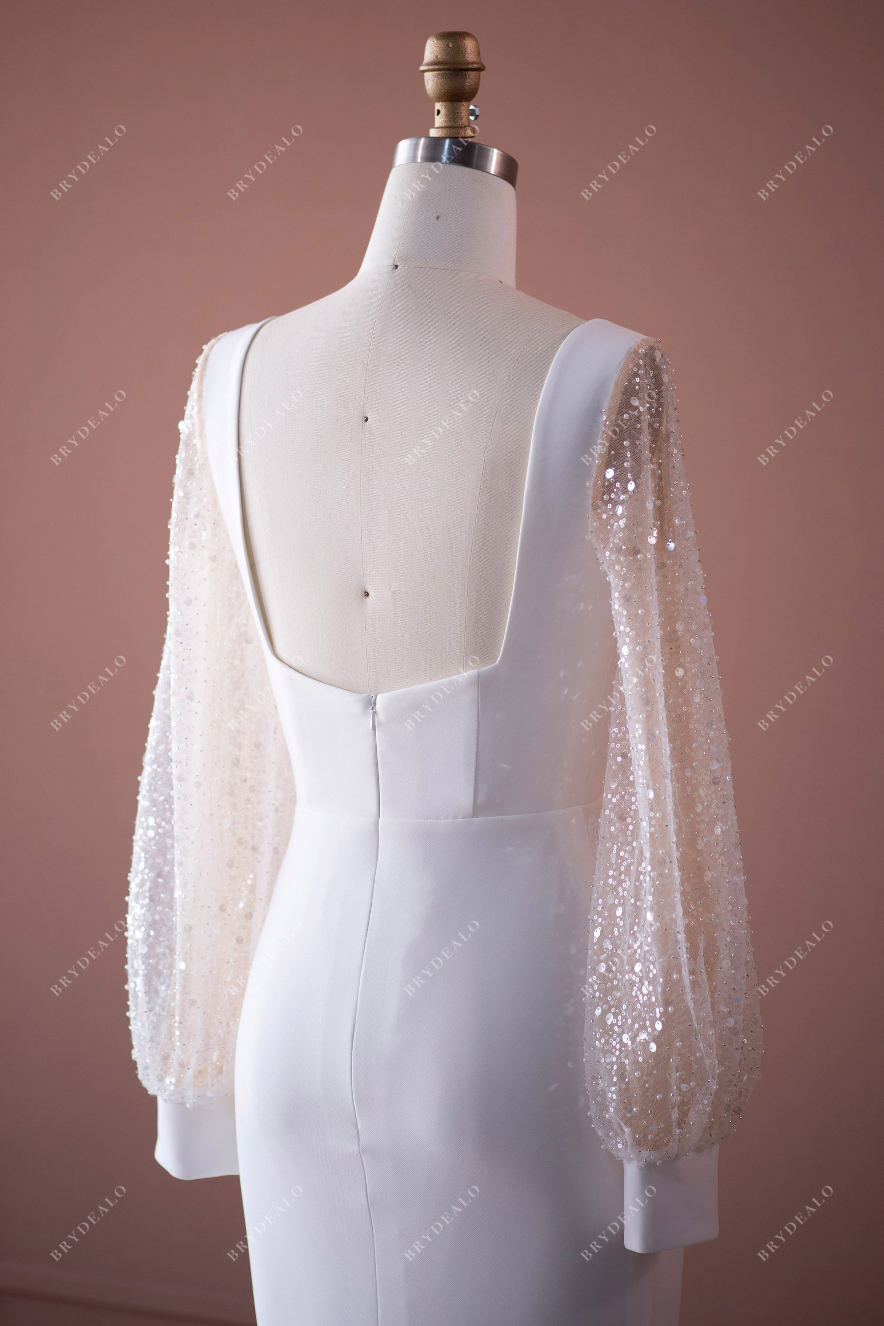 sheer bell sleeves sexy open back wedding dress