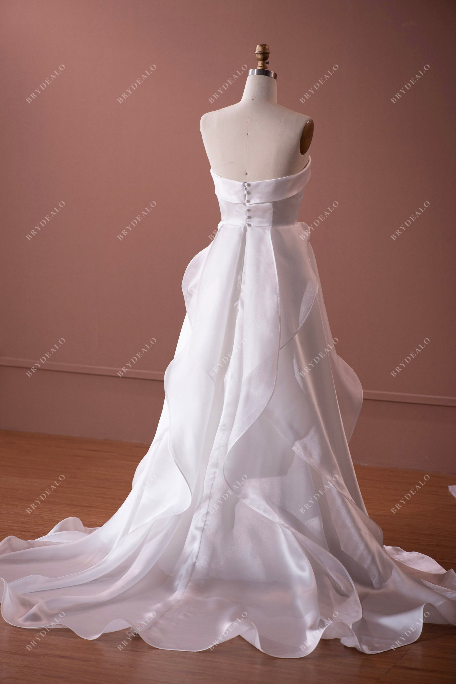 Custom Flowing Organza Ruffles Pockets Wedding Dress