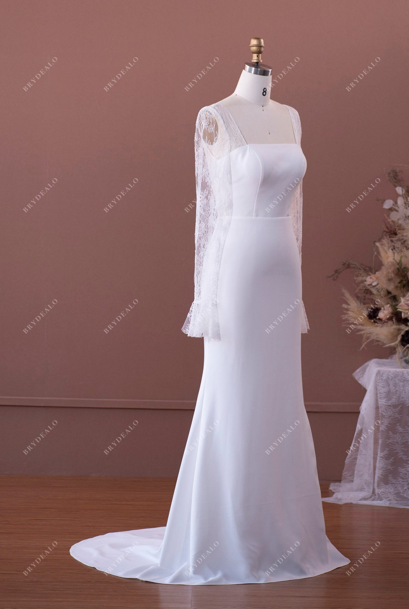 Elegant Wrap Off Shoulder Crepe Mermaid Wedding Dress