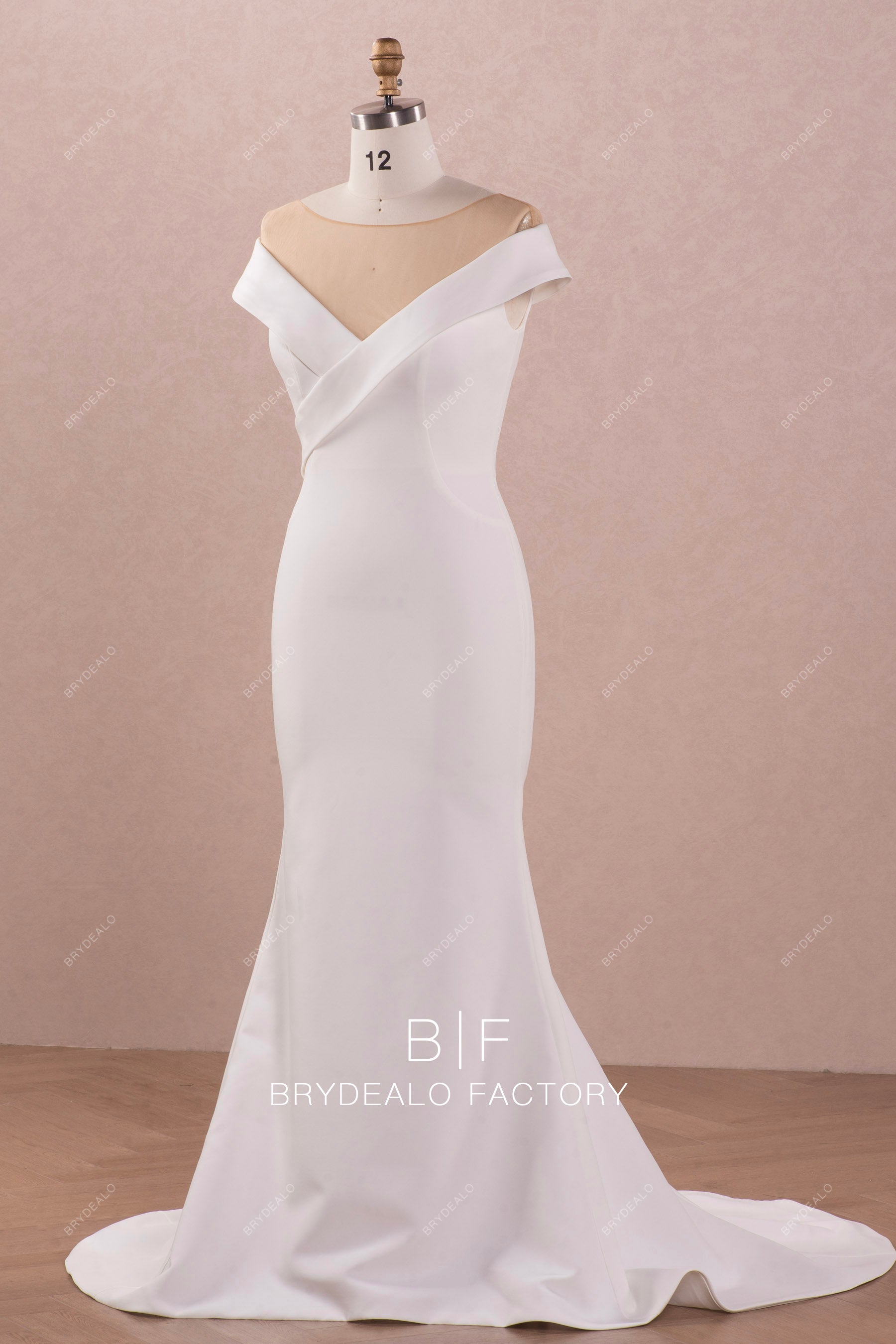 elegant off shoulder fit and flare bridal dress