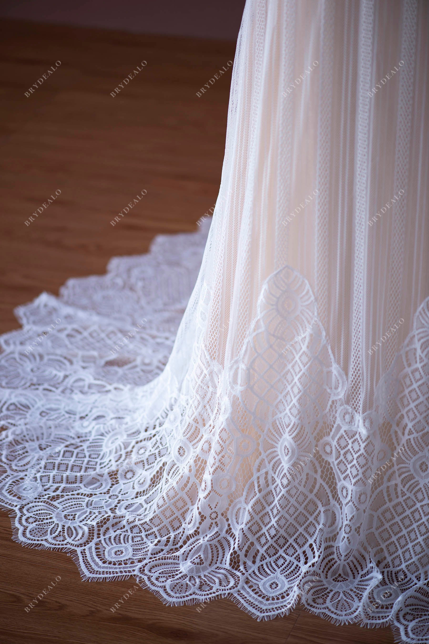 custom lace train A-line bridal dress