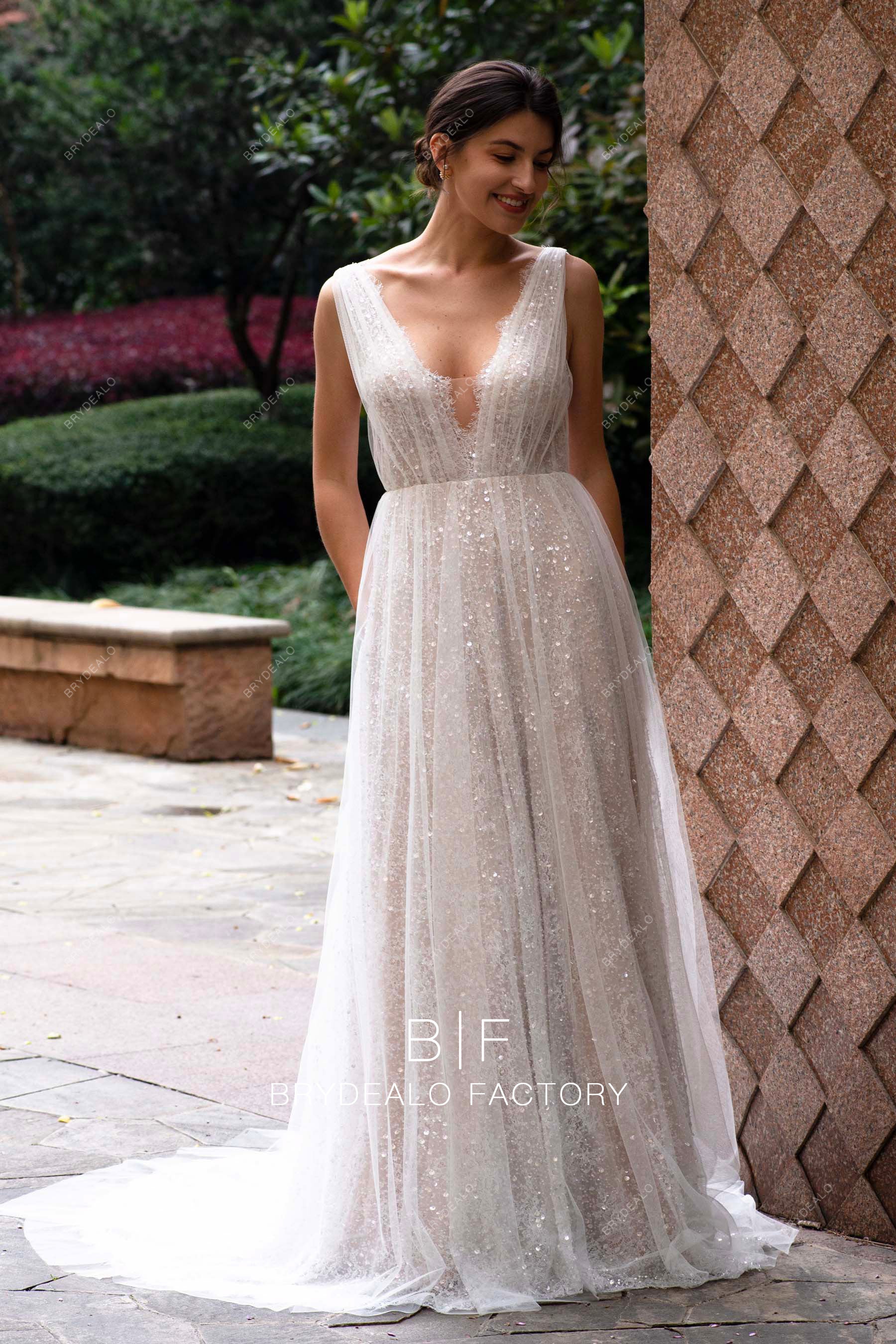 elegant sparkly lace tulle wedding dress
