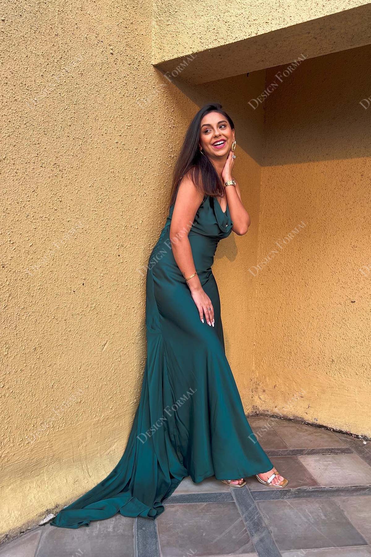 emerald sleeveless mermaid court train prom gown