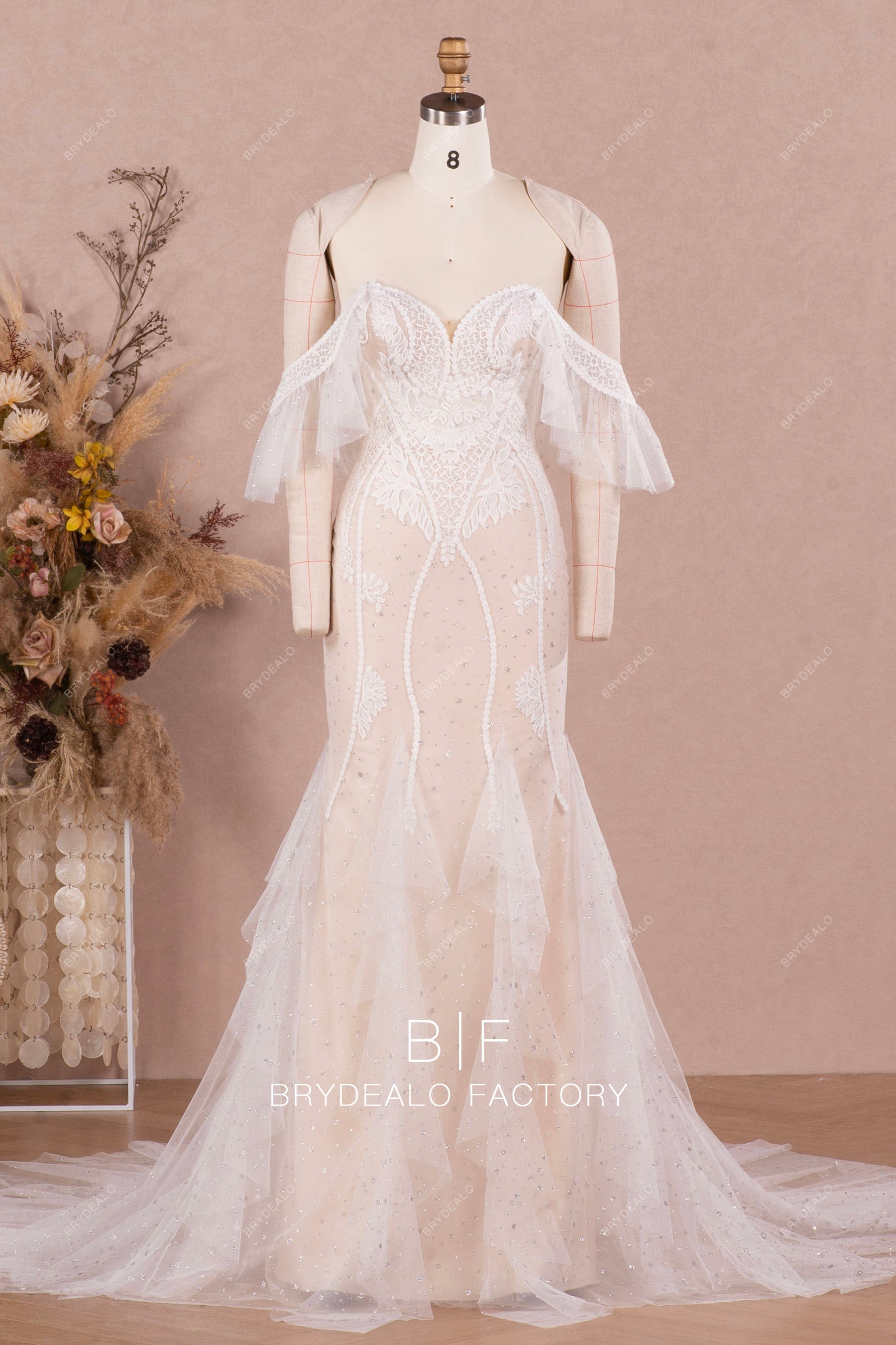 off shoulder lace mermaid elegant wedding dress