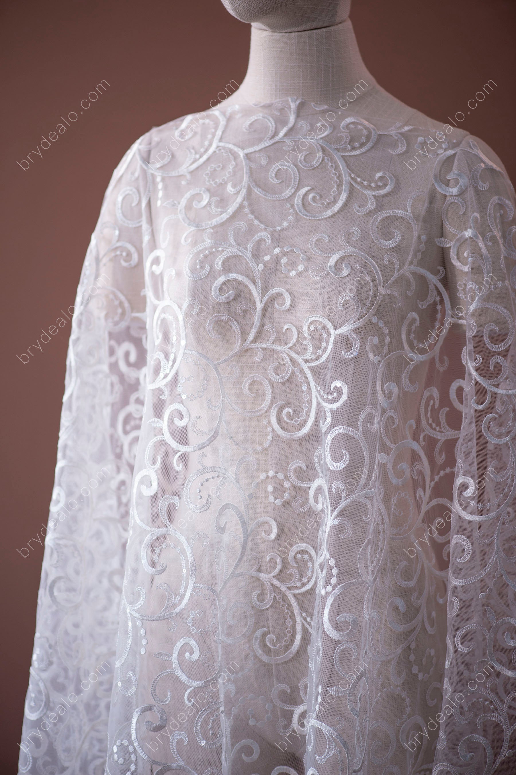 Shimmery Sequin Abstract Bridal Lace Fabric for Sale