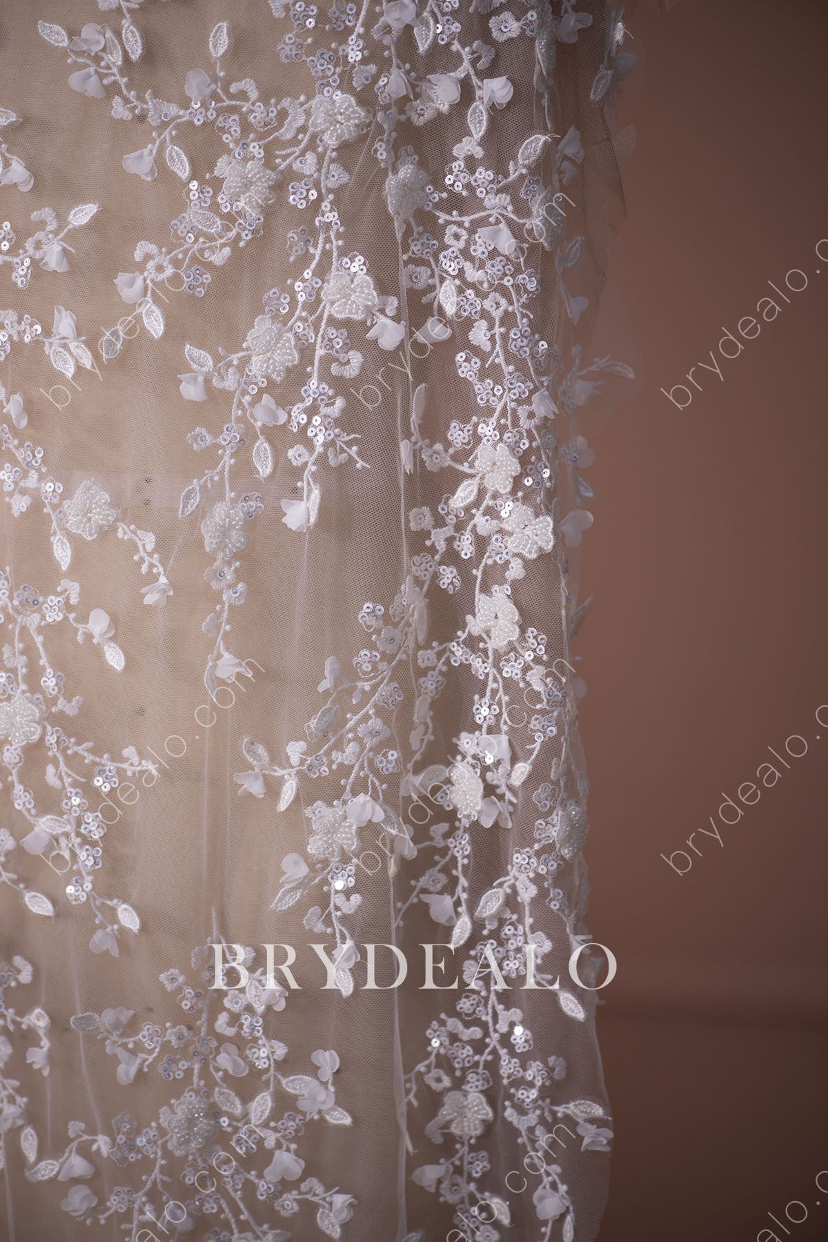 Romantic Exquisite Sequin Pearls Bridal Lace Fabric