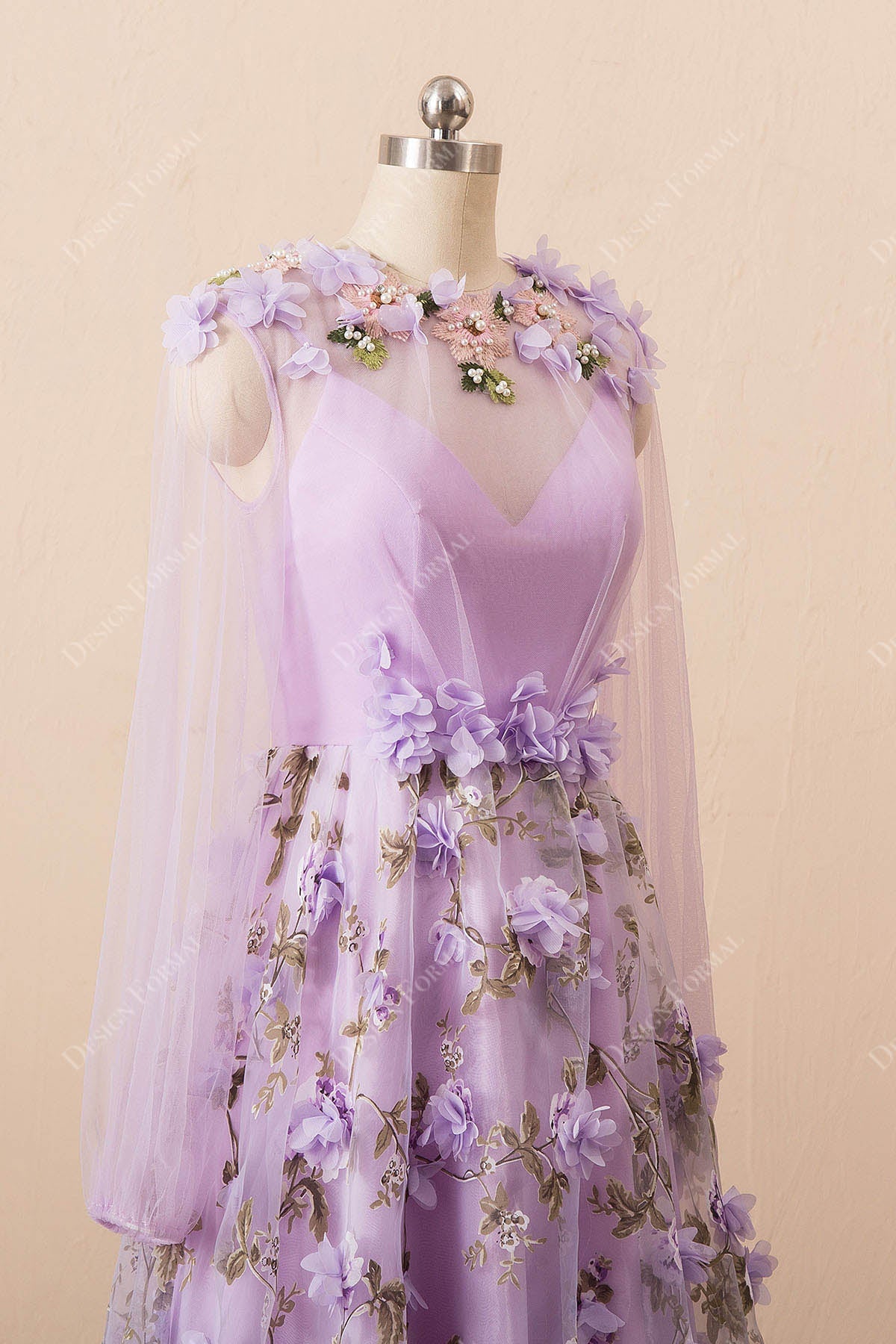 fairy flowers illusion lilac prom dress 