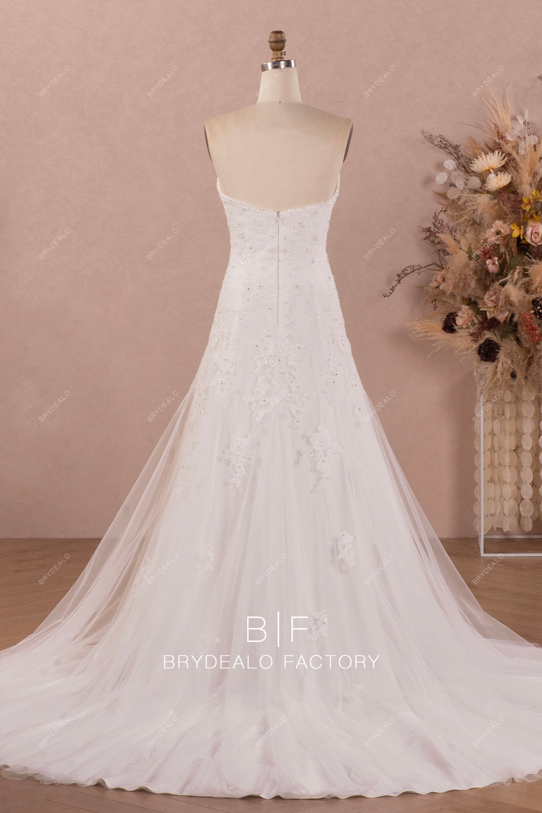 fit and flare beaded lace designer wedding dress