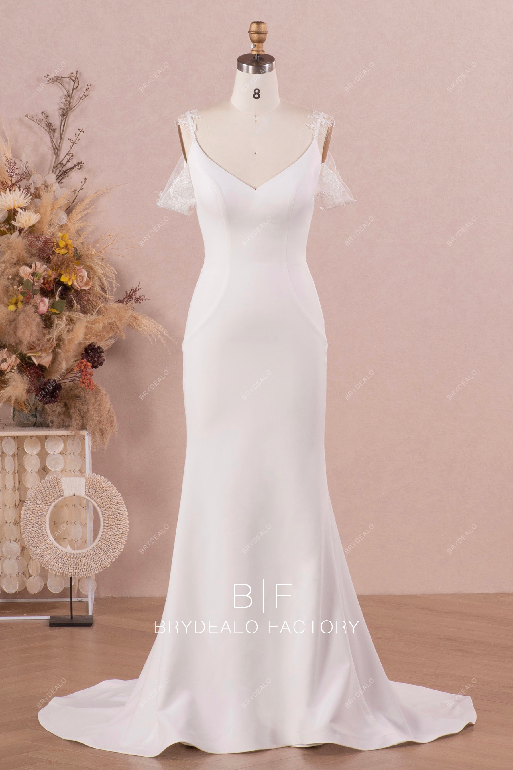 Elegant Cold-Shoulder Long Crepe Mermaid Bridal Dress