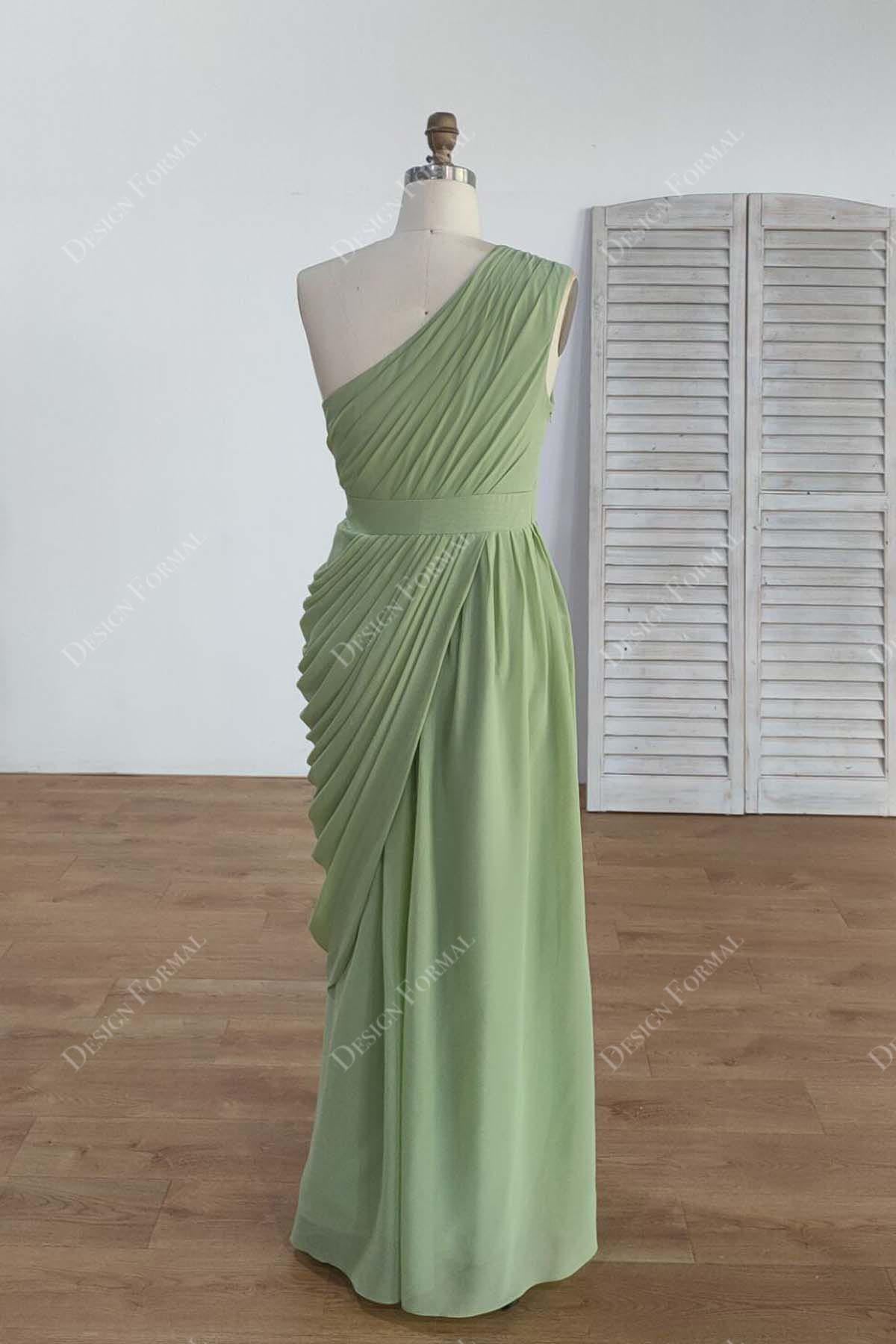 Elegant Floor Length Draped Chiffon Bridesmaid Gown