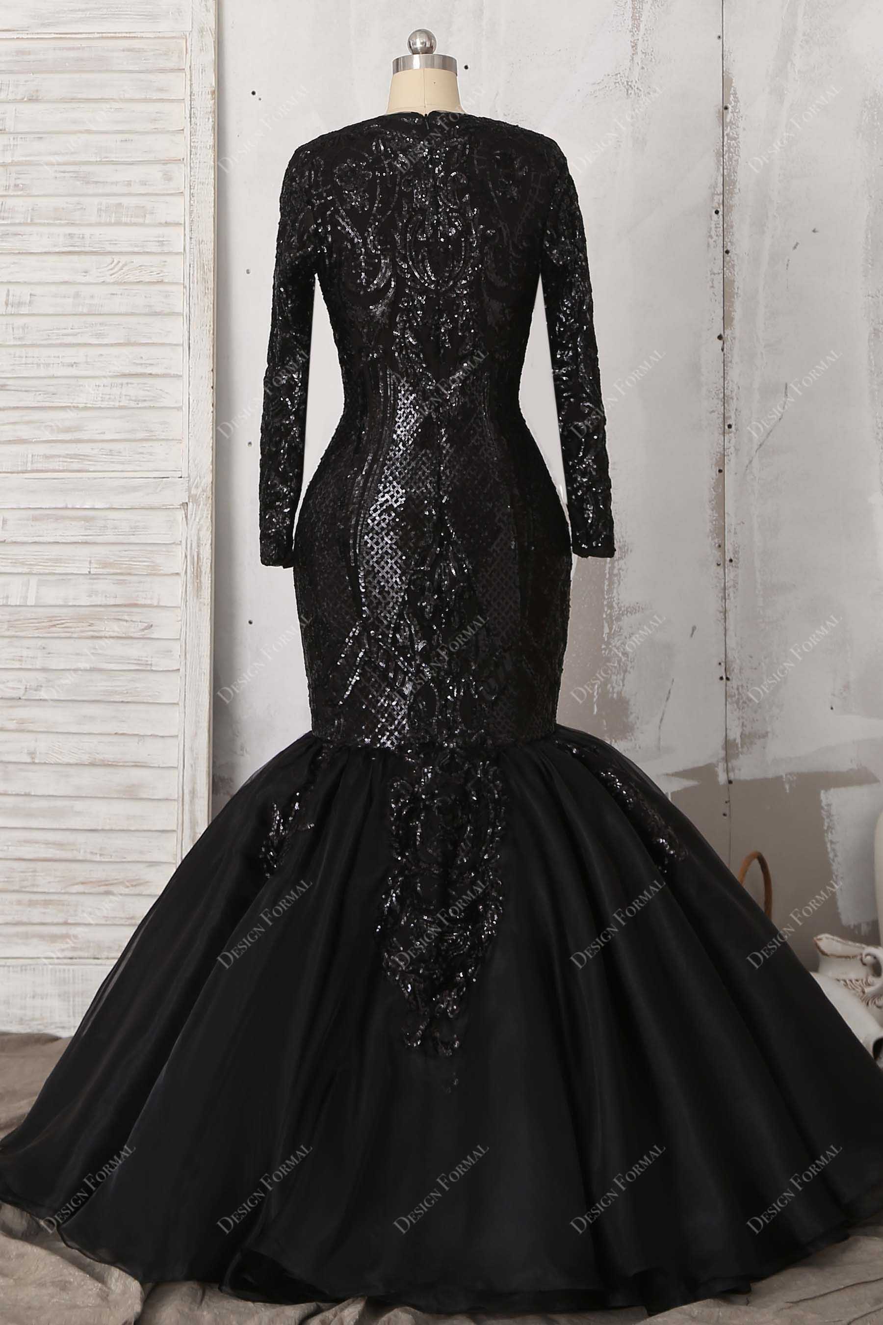 floor length classic black sequin tulle prom gown
