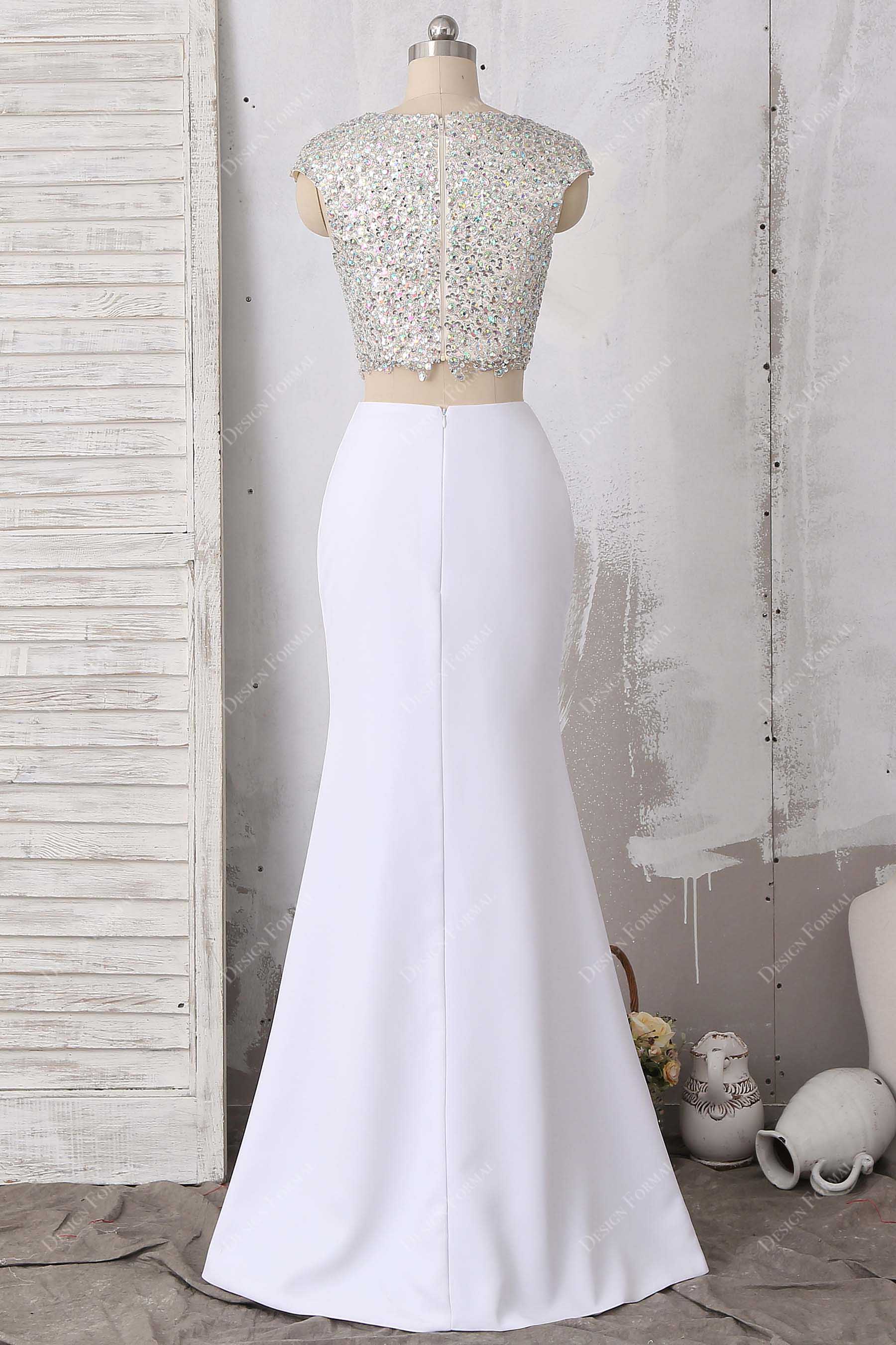 White Crop Top Prom Dresses