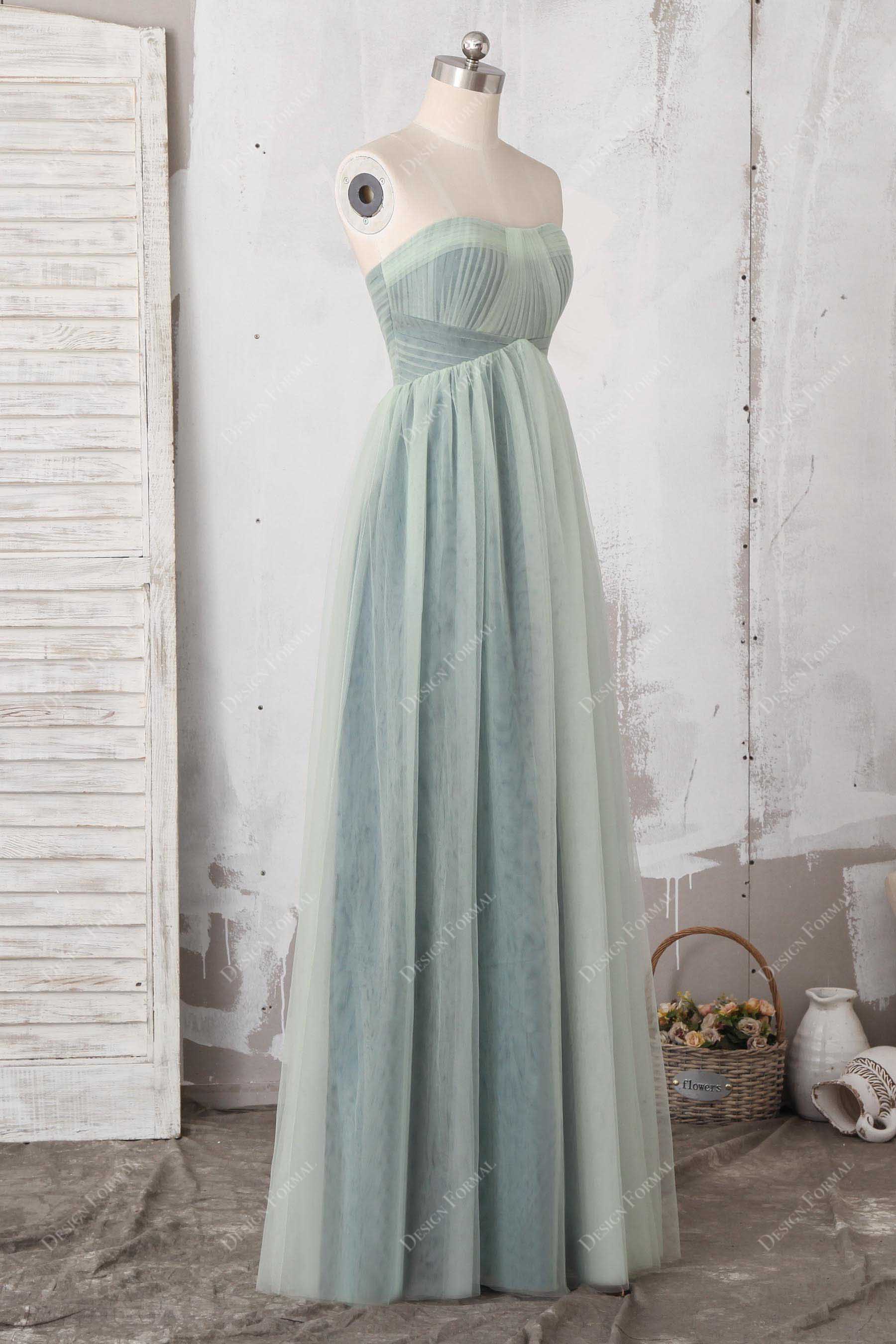 floor length pleated tulle empire bridesmaid dress