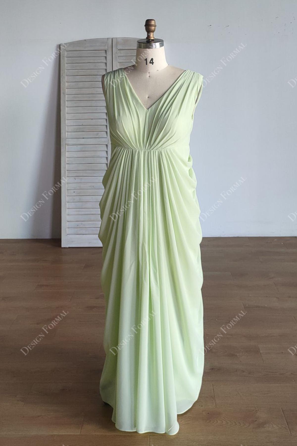 floor length ruched chiffon sheath bridesmaid dress