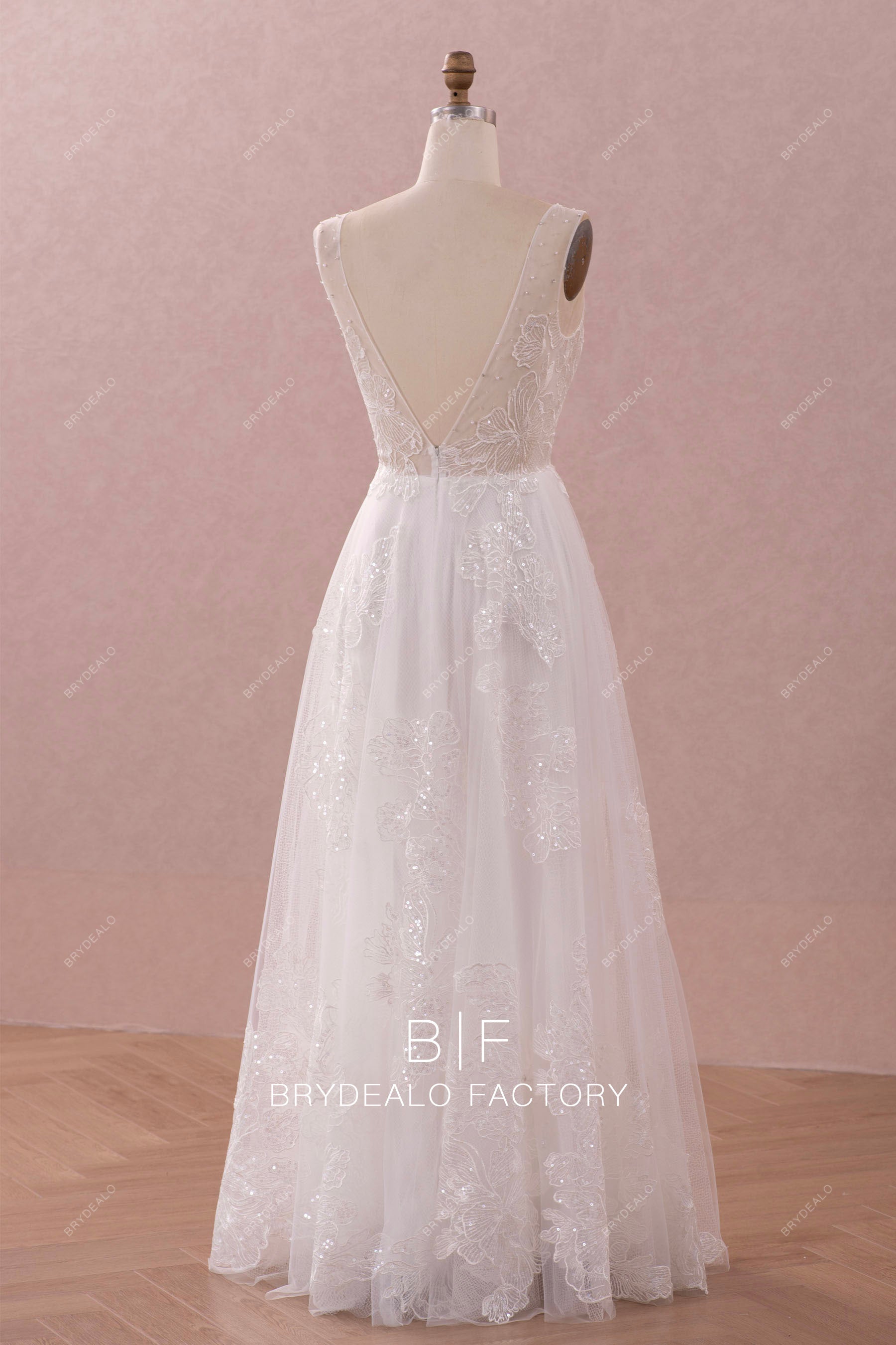 shimmery lace floor length bridal gown