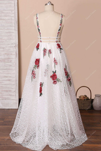 Fairy Red Flowers Intricate Floor Length Lace Formal Dress main image 0