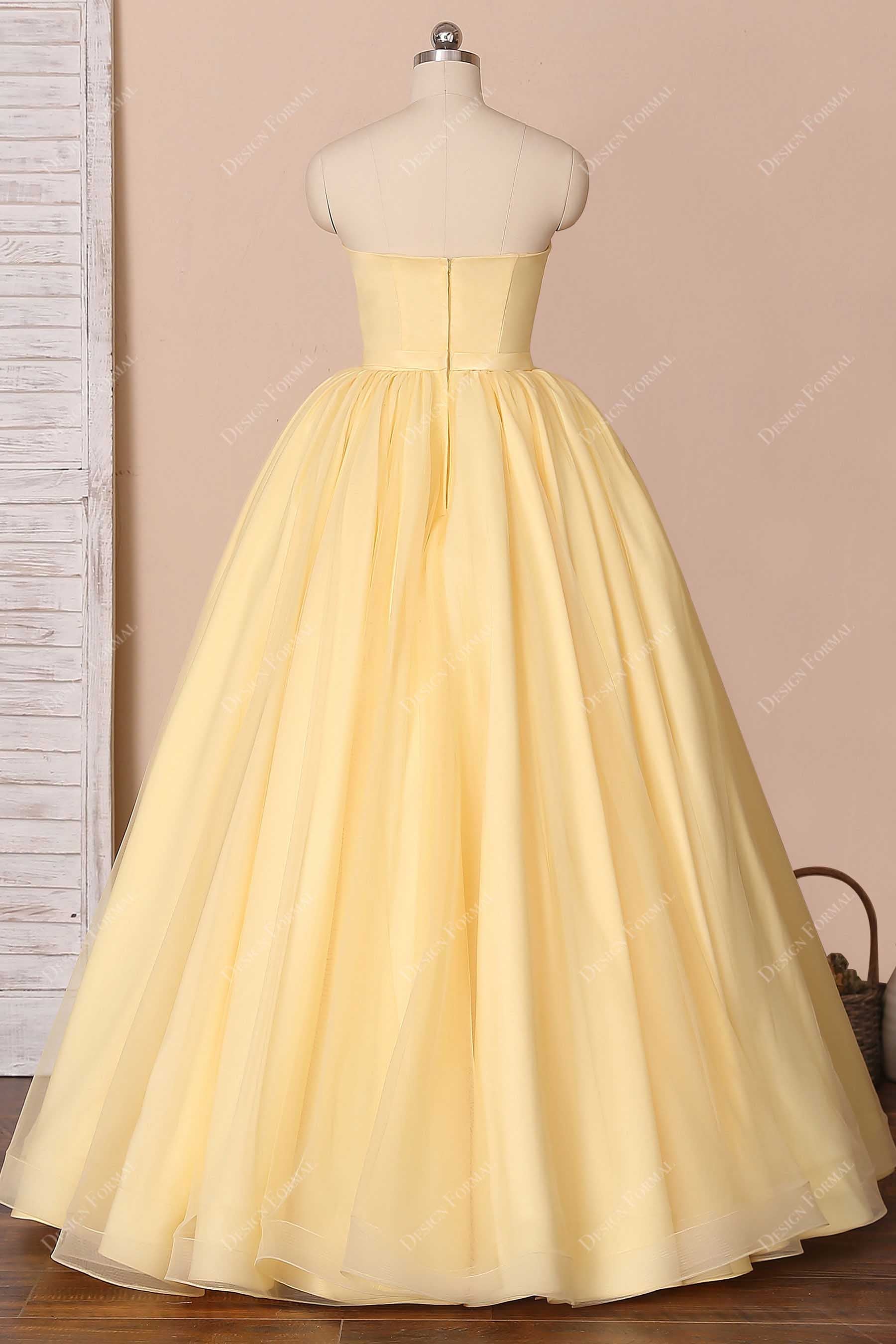 floor length yellow organza satin prom dress