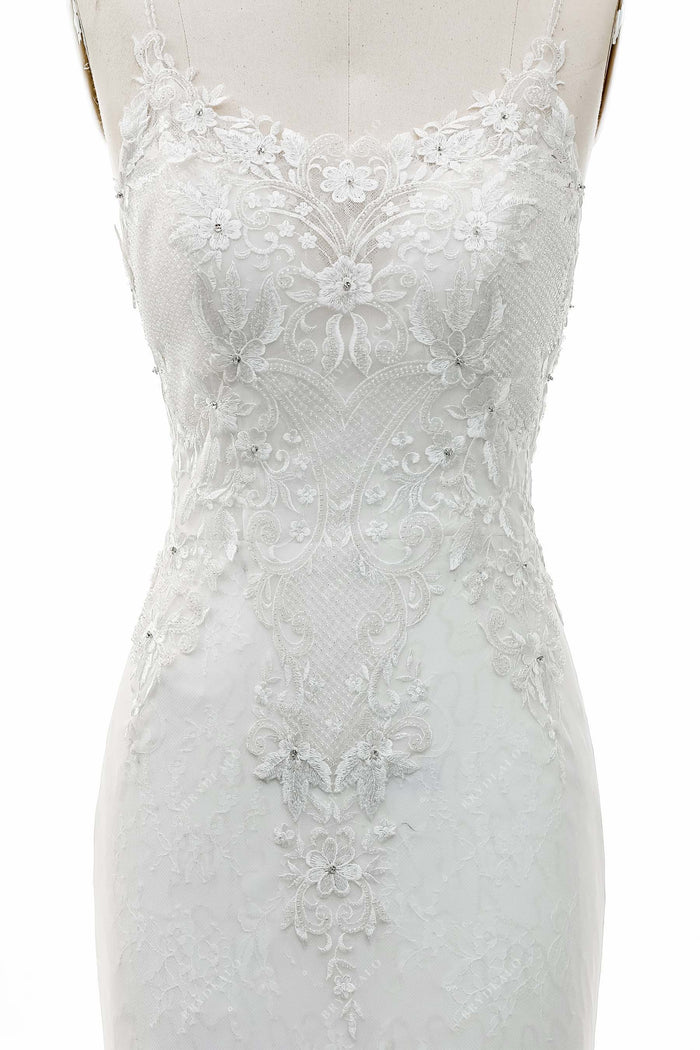 Chic Mermaid Scoop Neckline Cap Sleeves Tulle White Long Wedding Dresses With Bow C3489