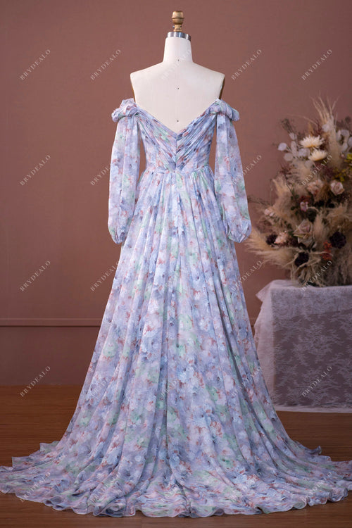 Floral Chiffon Woven Off-Sleeve Evening Dress