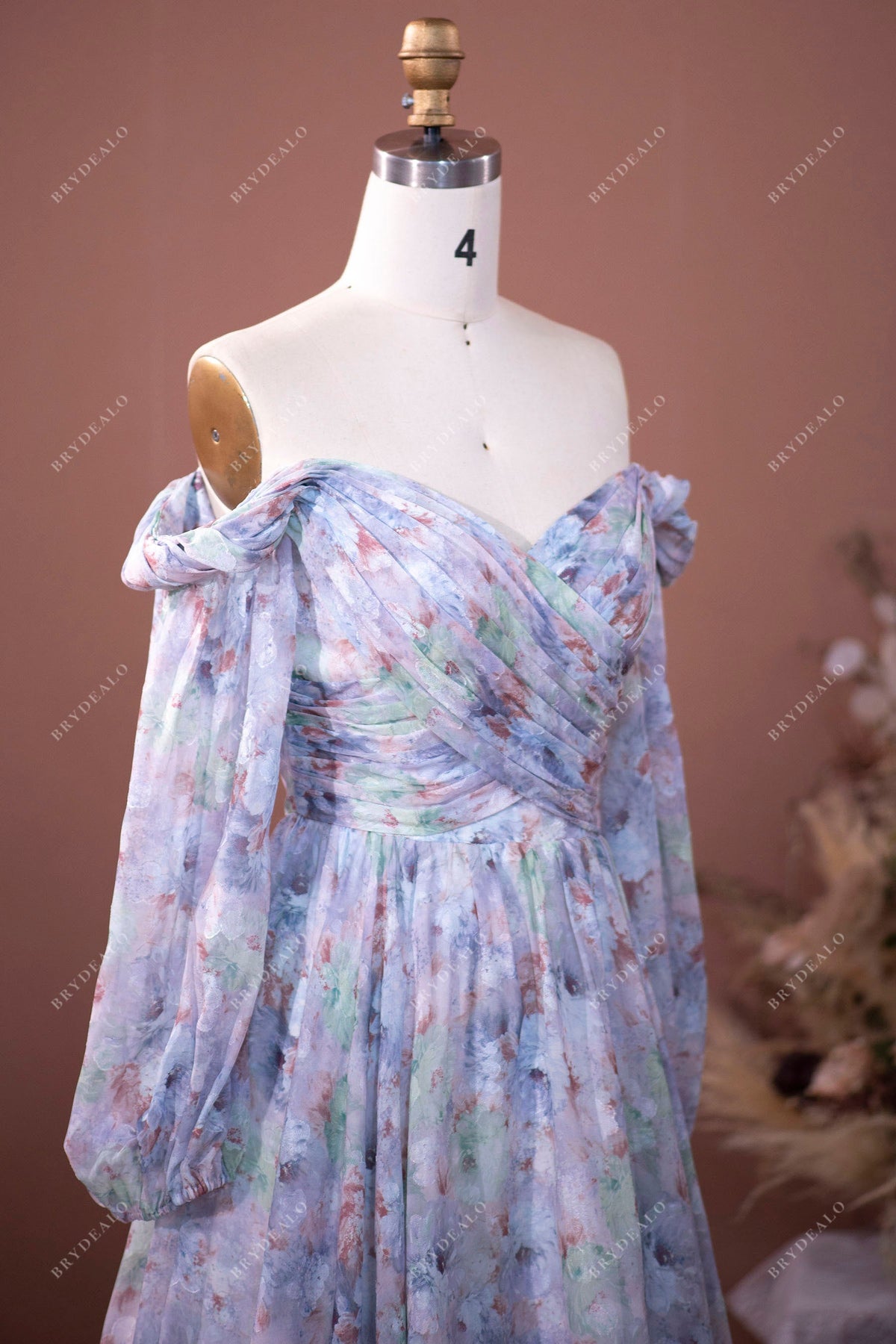Off-Shoulder Halter Chiffon Dress with Blouson Bodice Orchid