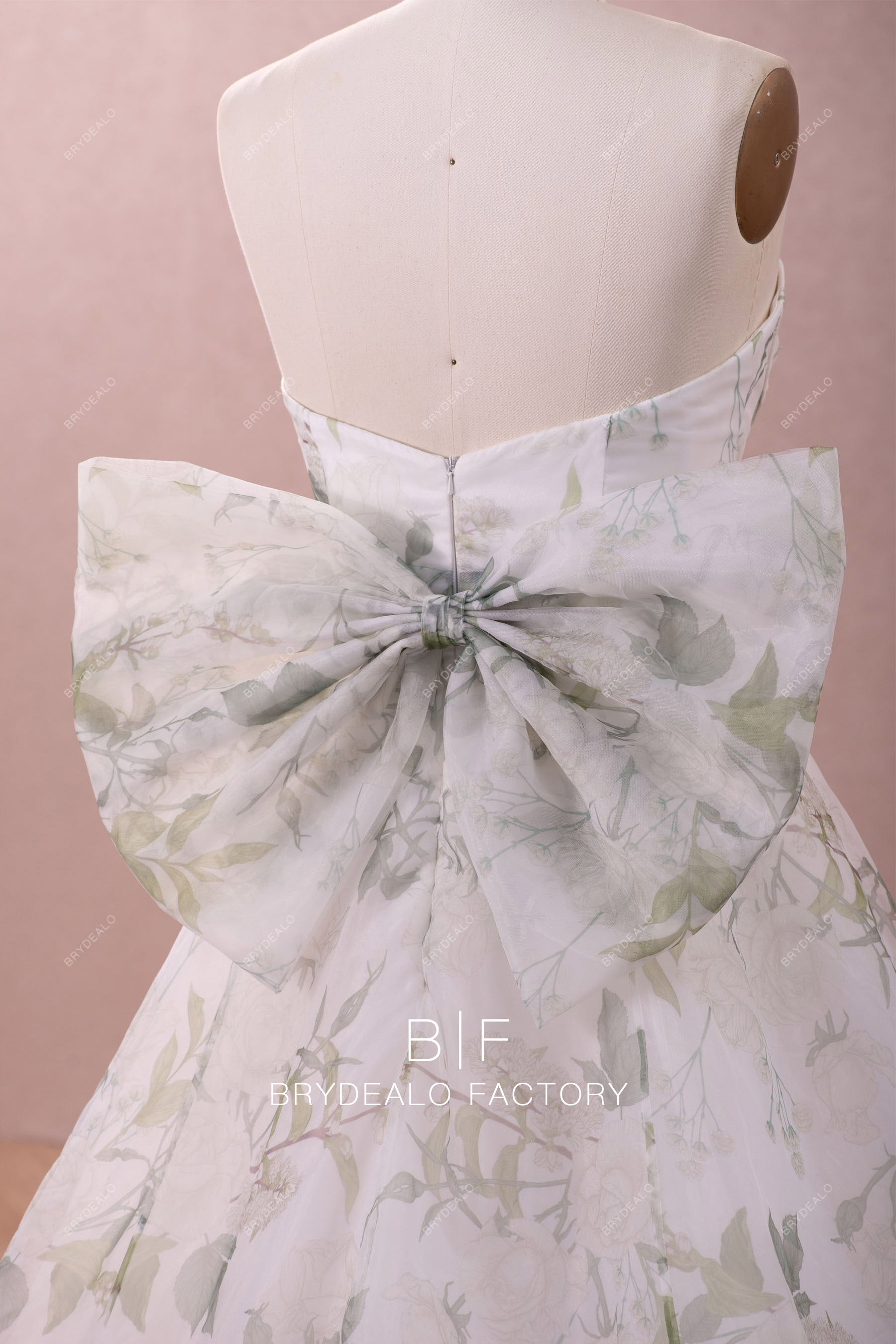 strapless floral organza bowknot dress