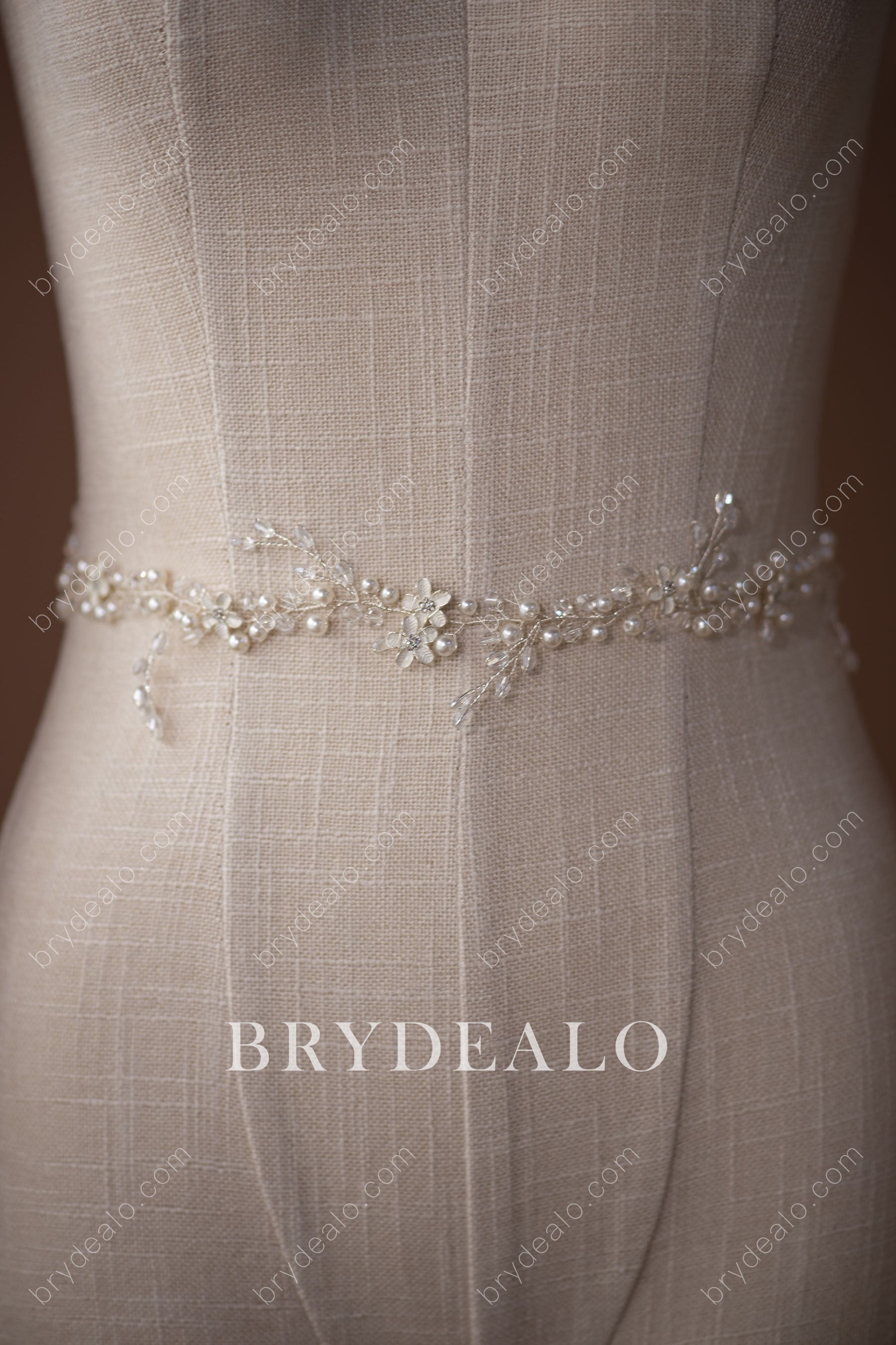 Stylish Flower Alloy Pearls Rhinestones Bridal Sash Belt