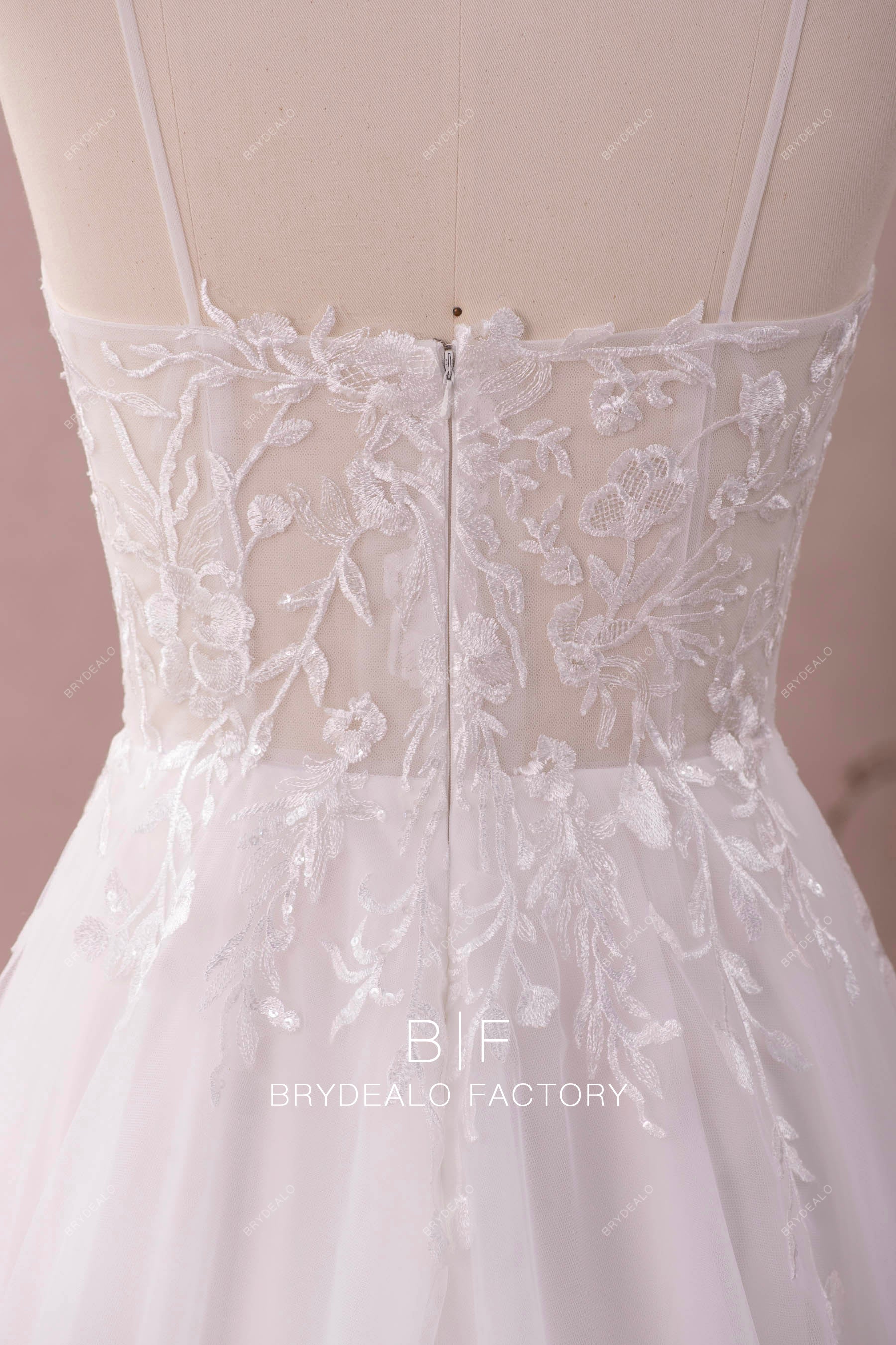 flower lace illusion top bridal gown
