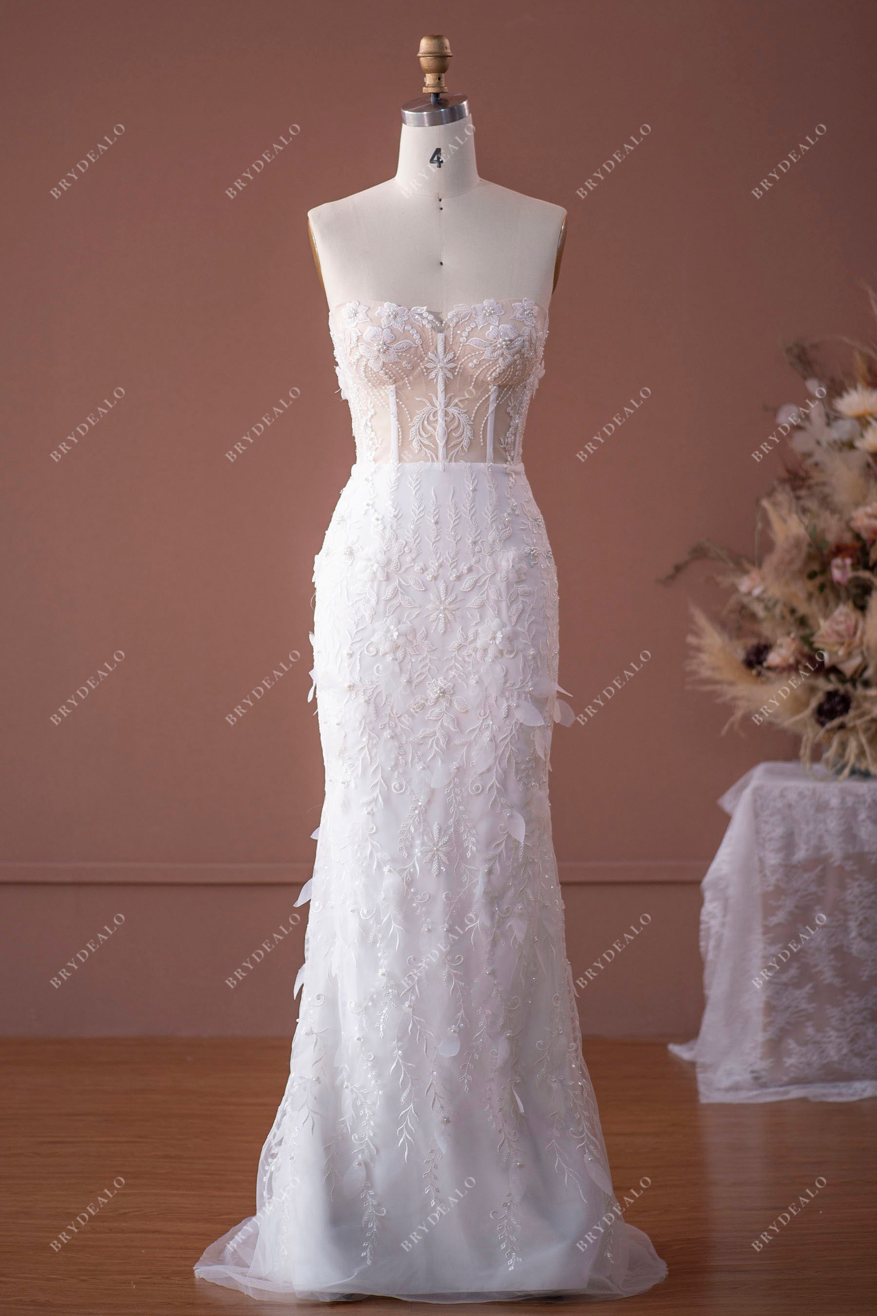 Strapless Mermaid 3D Flower Modern Bridal Gown