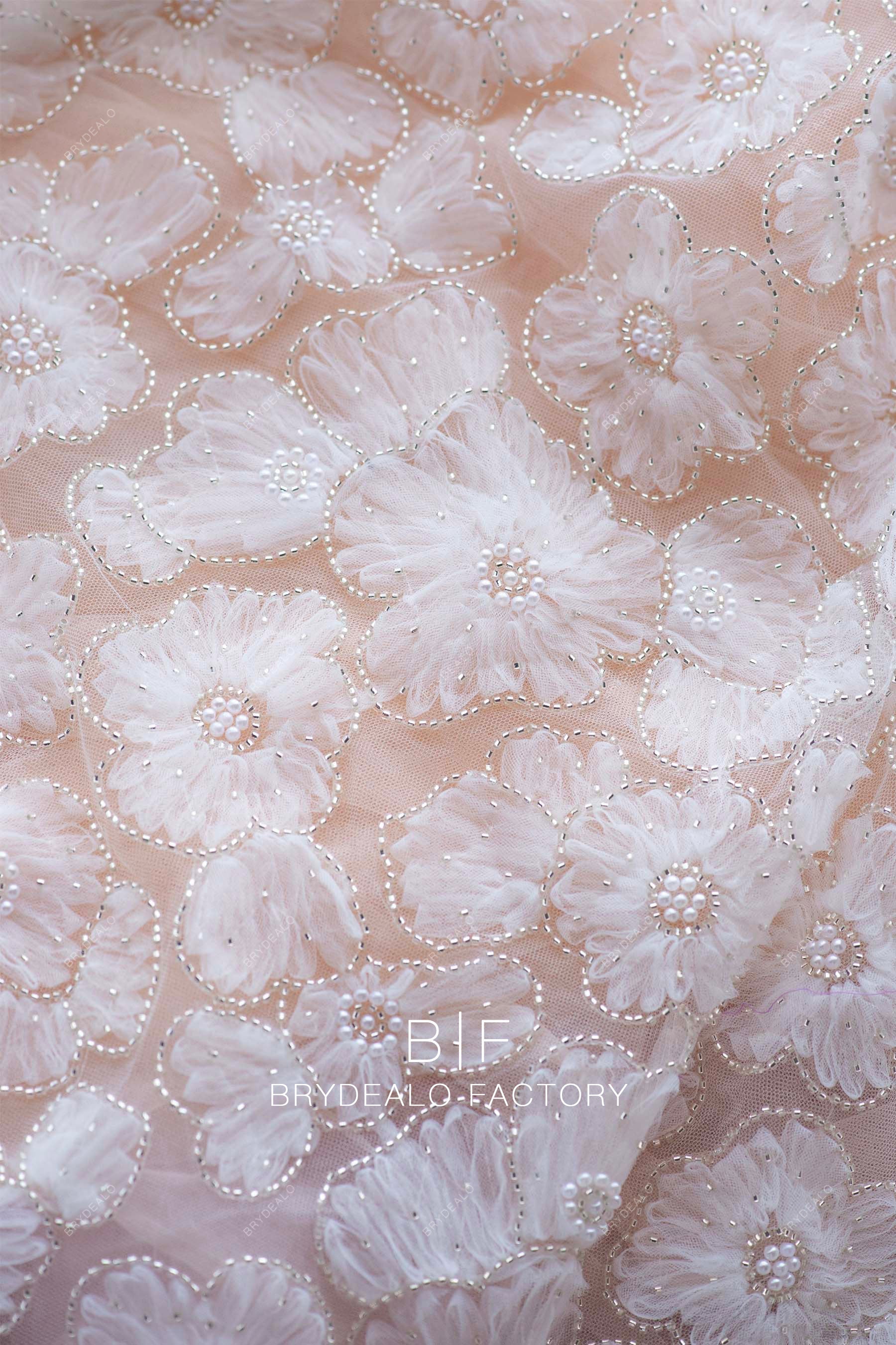 Designer Beading & Pearls 3D Tulle Flowers Lace