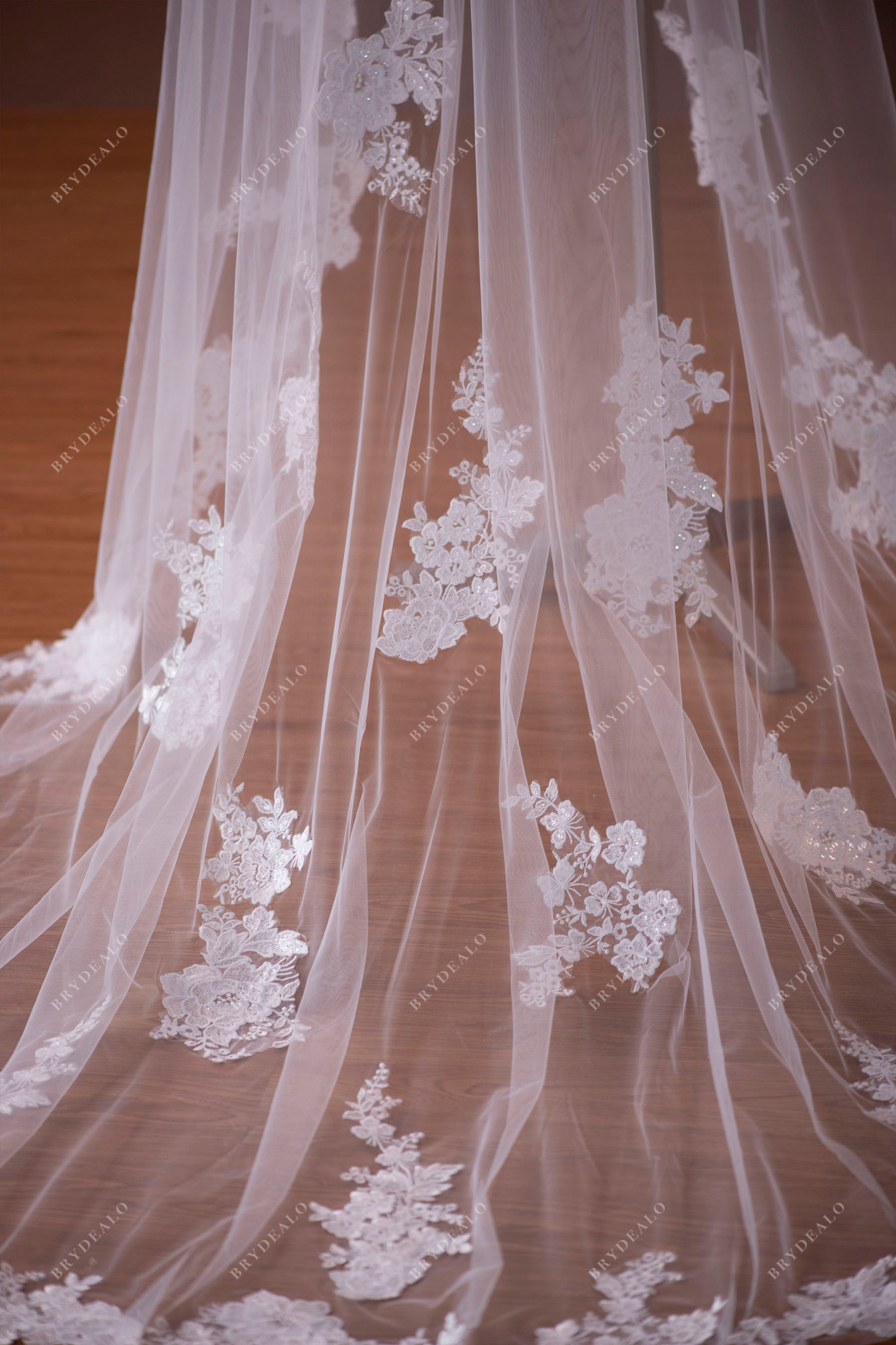 Two-Tier Chapel Length Shimmery Lace Bridal Veil For Sale