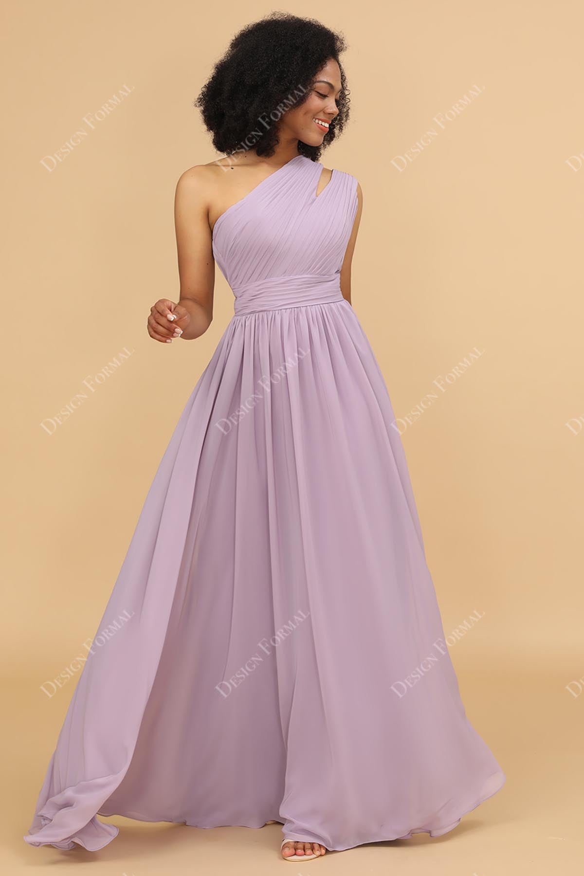 flowy chiffon A-line purple floor length brudesmaid dress