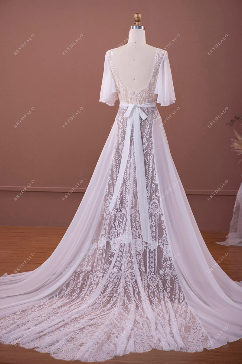 Custom Lace Plus Size Flutter Sleeves A-line Wedding Dress