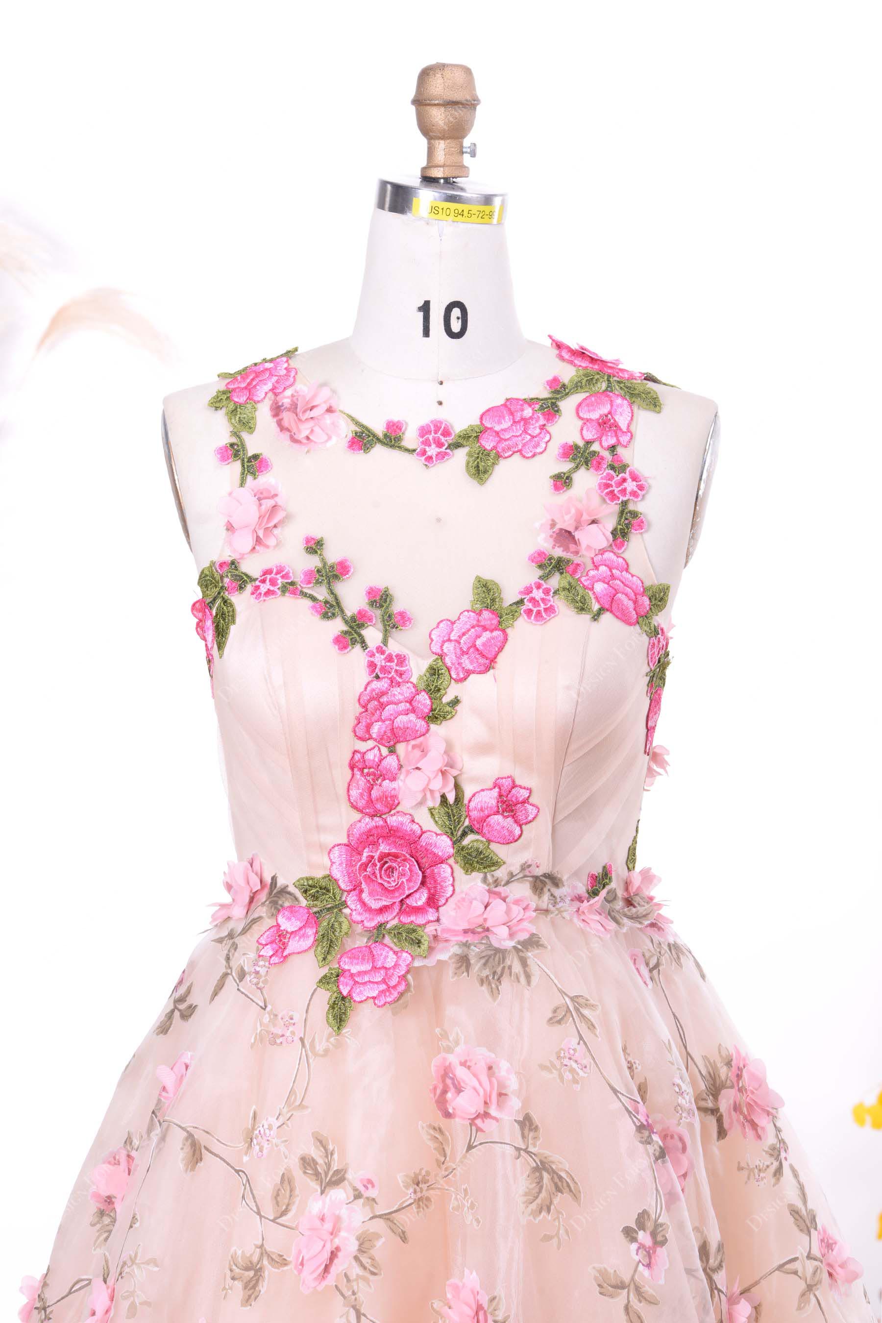 fuchsia roses illusion neck flower girl dress