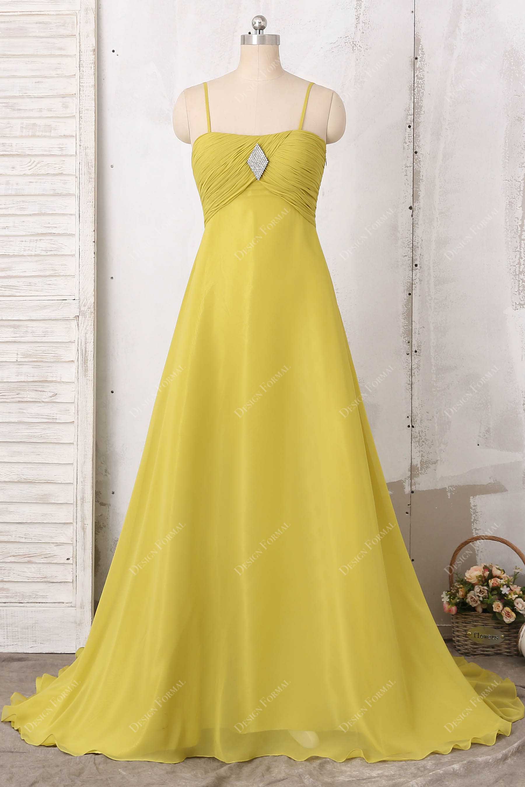 ginger yellow chiffon empire waist bridesmaid dress 
