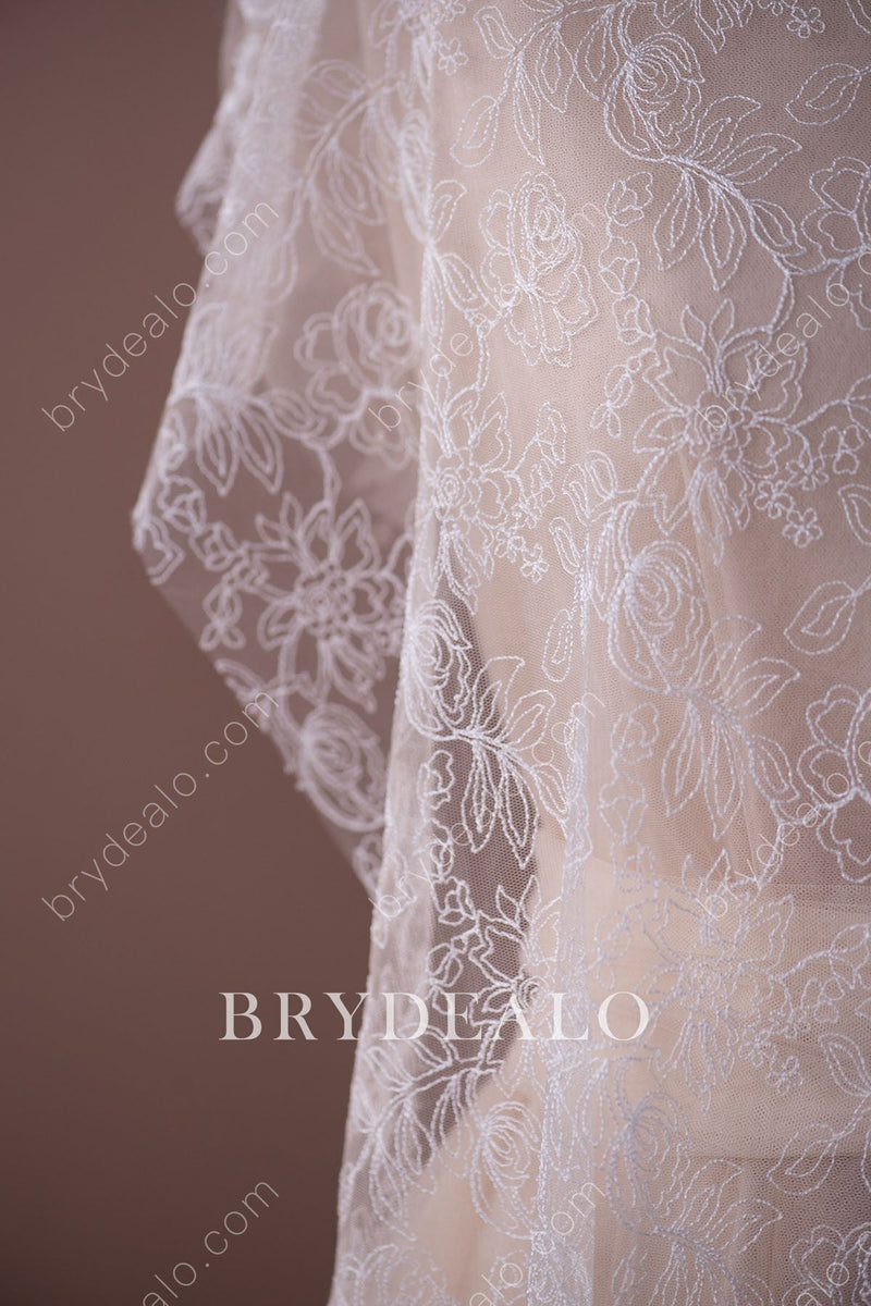 Designer Flower Leaf Champagne Bridal Lace Fabric Online