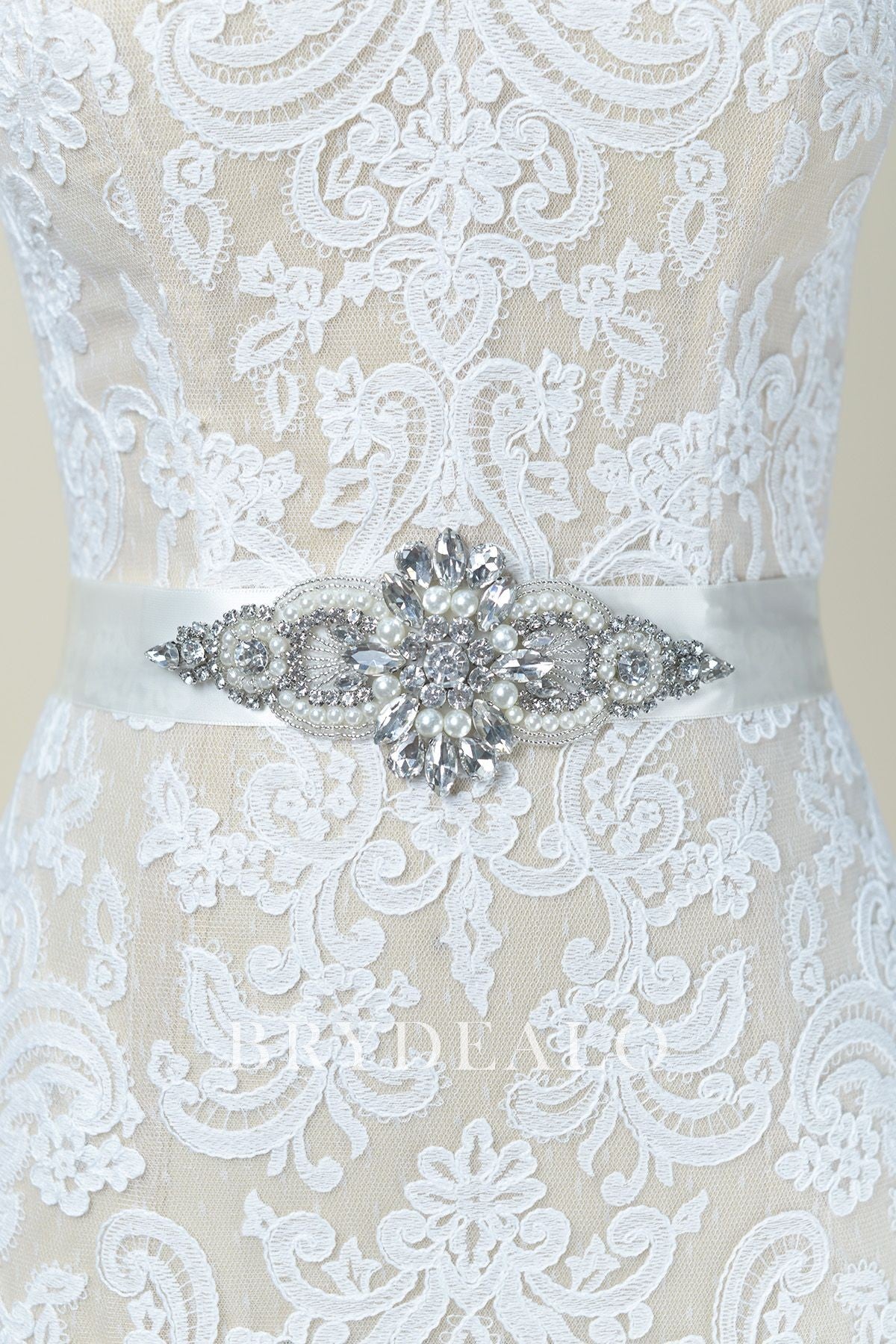 Stylish Rhinestones Pearls Satin Bridal Wedding Sash