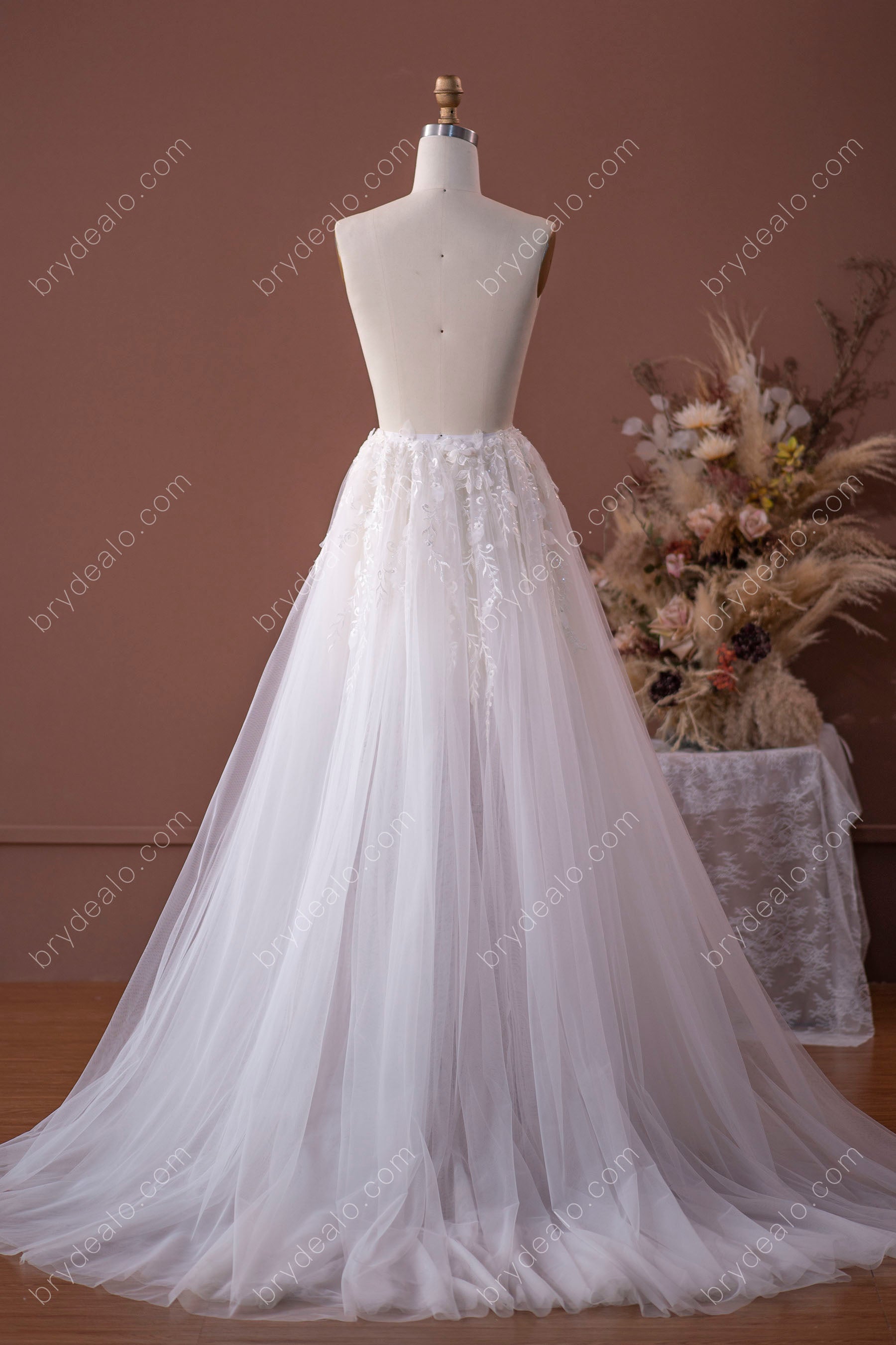 flowy A-line tulle wedding dress overskirt
