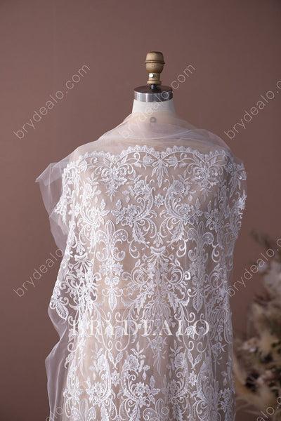 High Quality Shimmery Sequin Corded Flower Double Border Lace