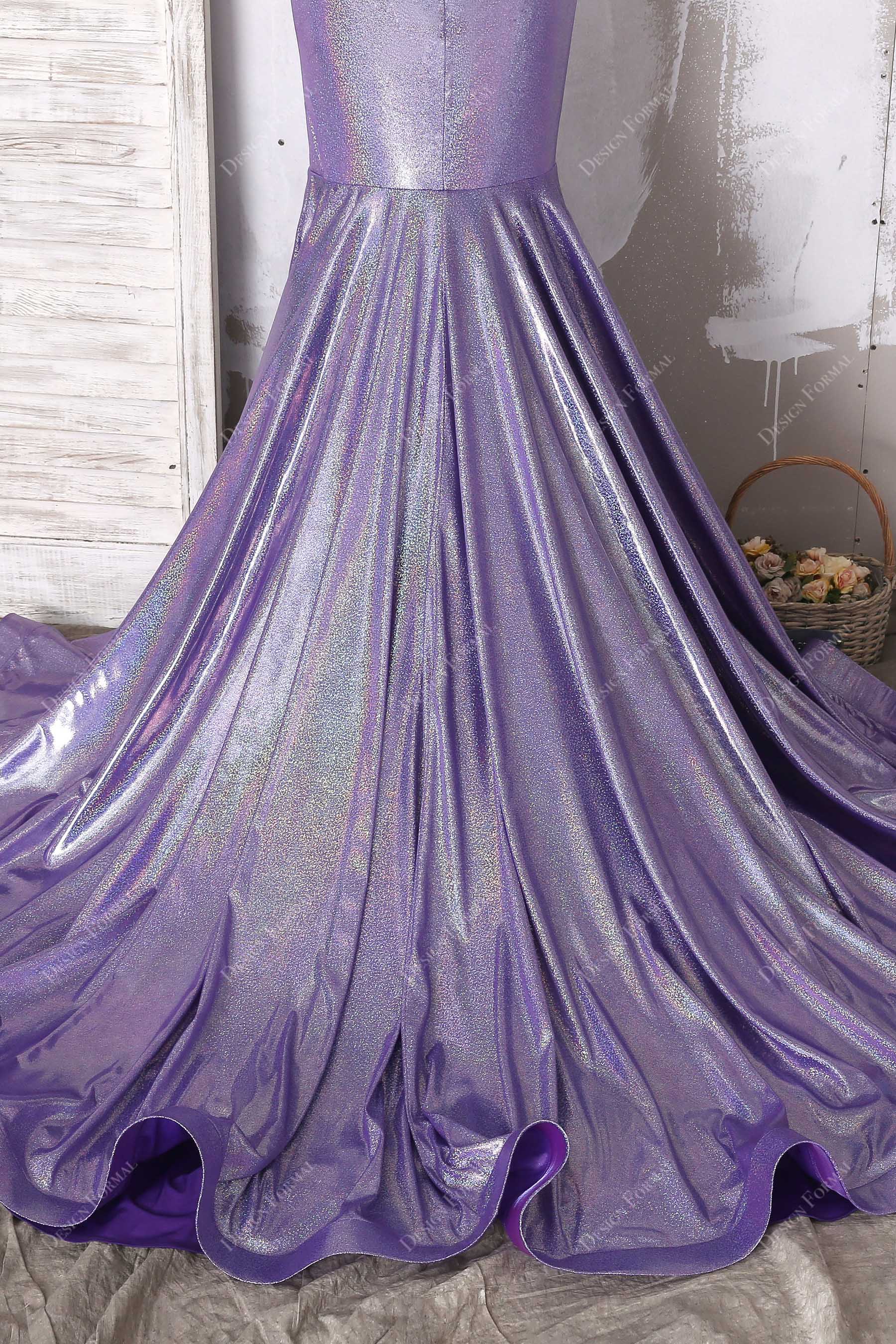 glitter purple mermaid horsehair prom dress 