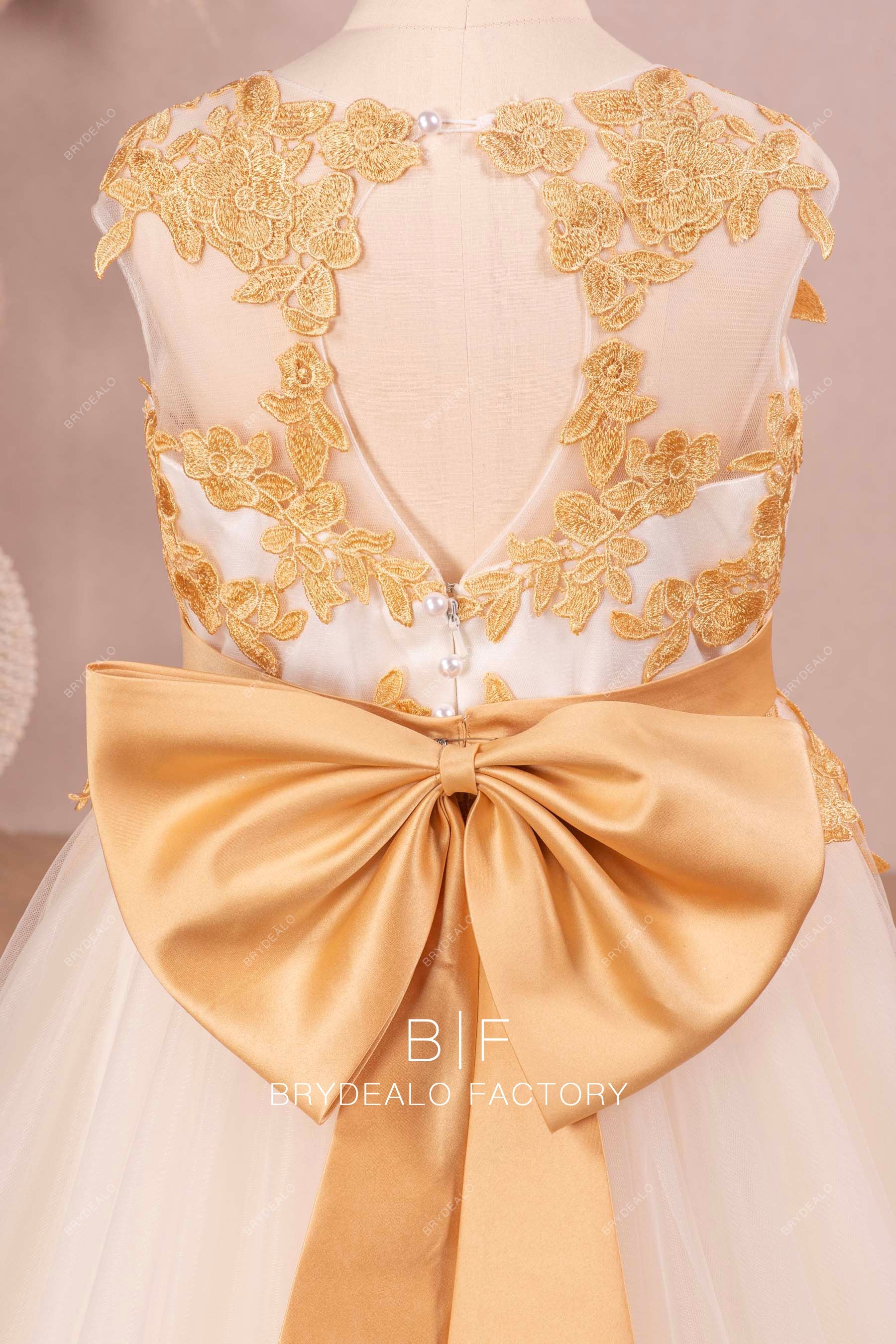 removable gold big bowknot flower girl dress