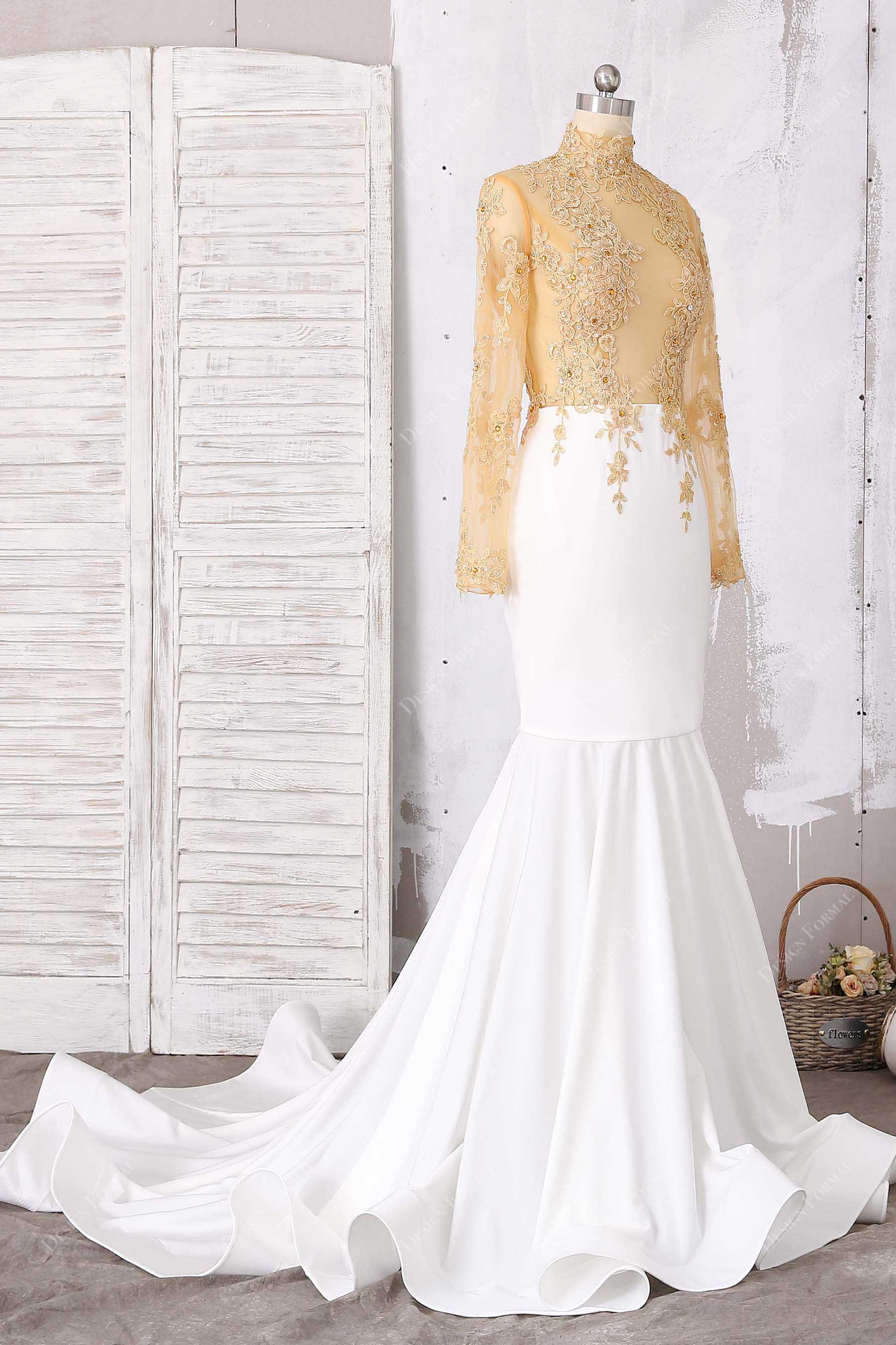 gold white ivory jersey prom dress