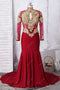 Gold Lace Red Jersey Turtle Neck Plus Size Sexy Open Back Mermaid Dress main image 0