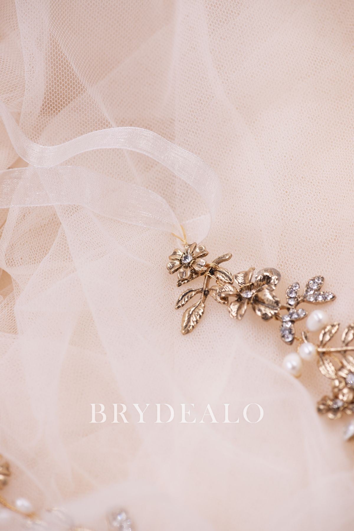Best Gold Leaf Pearls Rhinestones Bridal Wire Headband Online