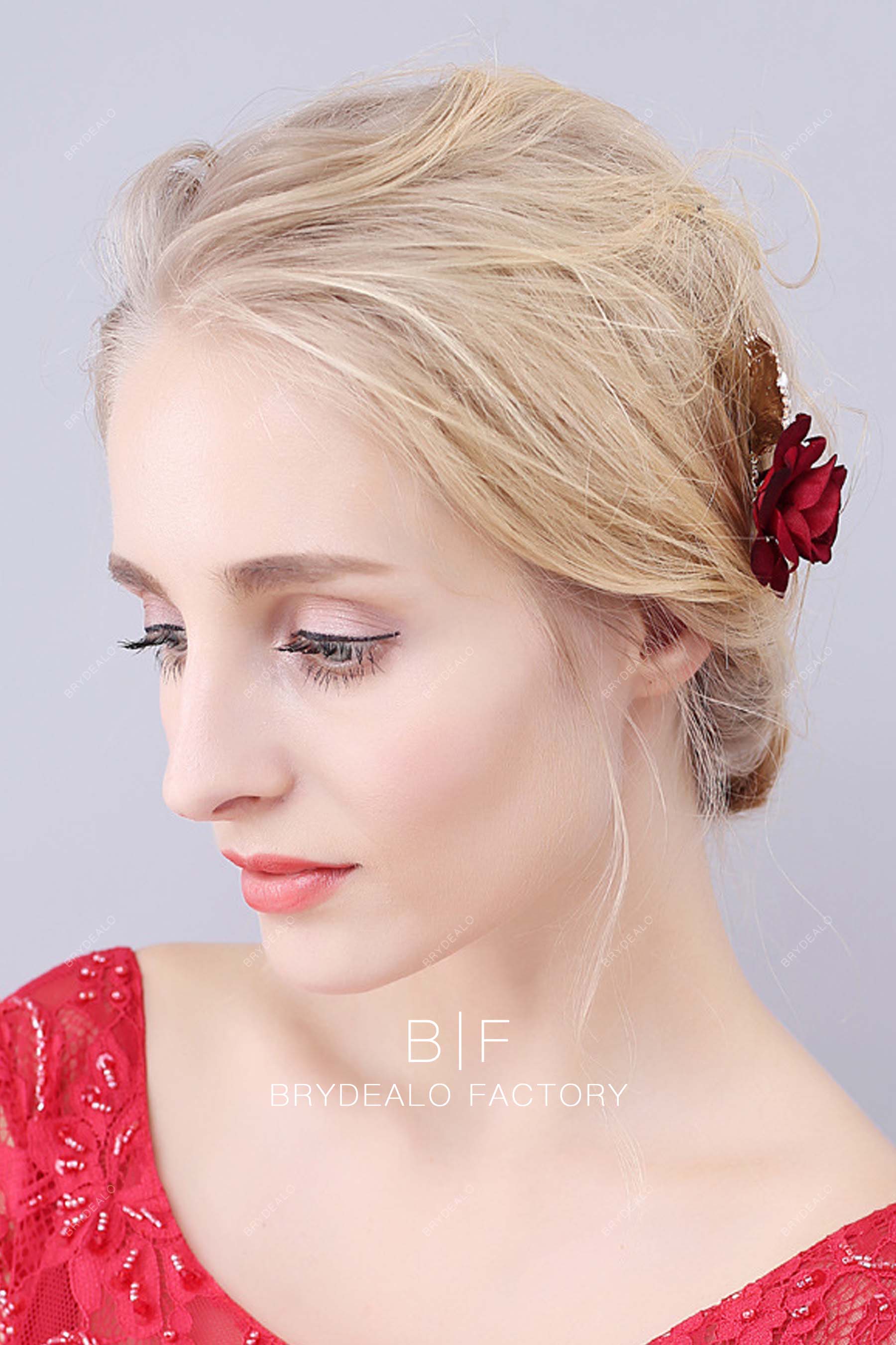 Best Pearls Leaf Metal Bridal Headpiece Red Rose