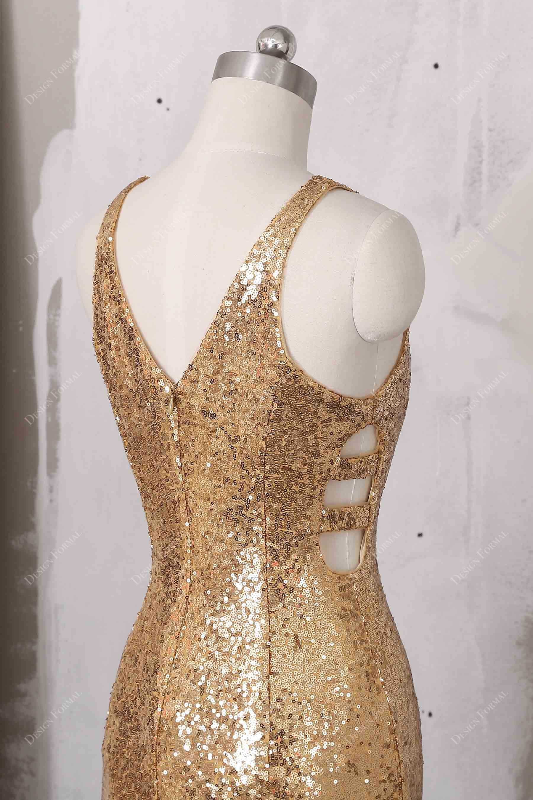 gold sequin V-back